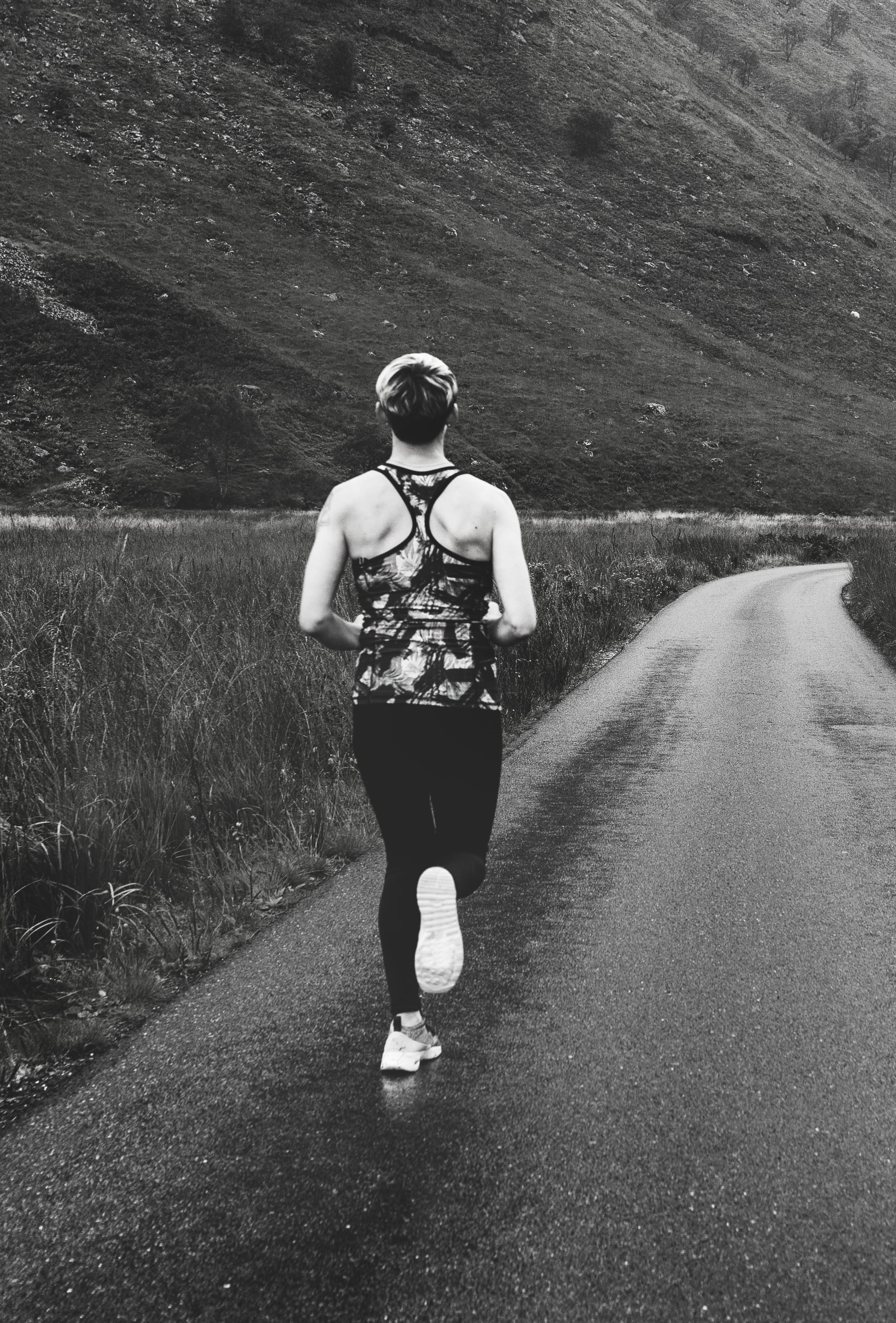 fitness, grayscale, full length, real people, casual clothing, road, black-and-white, young adult, standing, lifestyles, nature, Glen Etive, 2K, leisure activity, Phone HD Wallpaper
