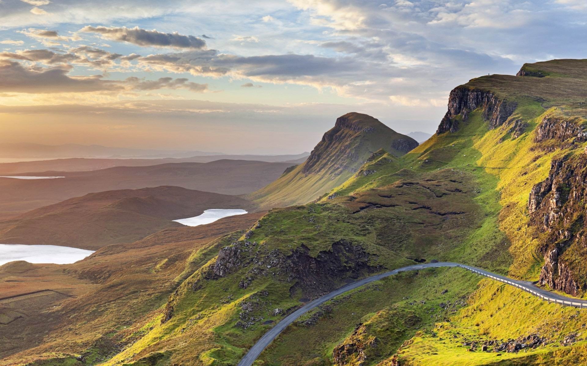 green, cloud - sky, travel destinations, mountain, environment, rock formation, quiraing, dramatic landscape, uk, landscape, rock - object, windows, tranquil scene, HD Wallpaper