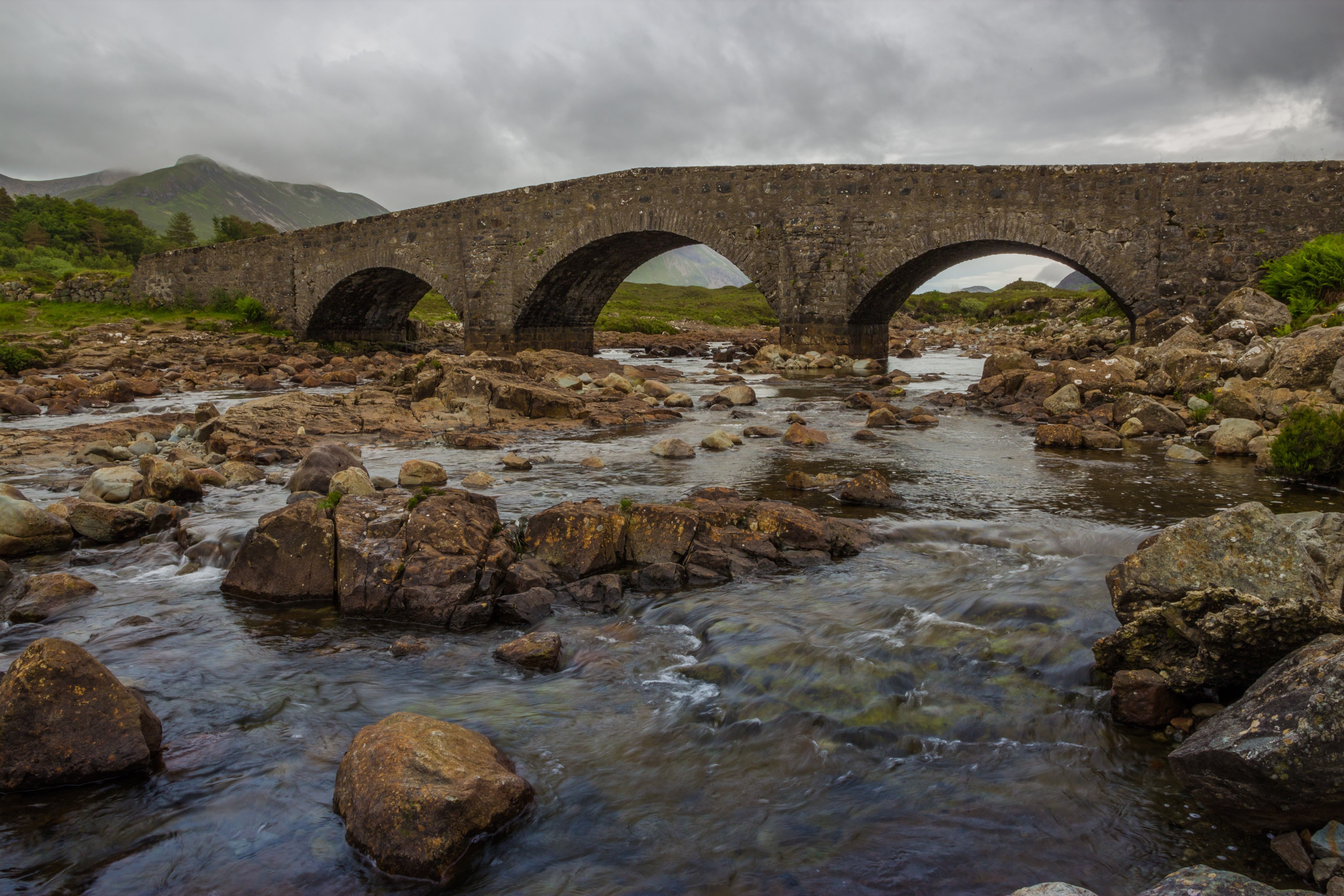 highlands and islands, nature, transportation, scotland, sky, outdoors, sligachan, arched, clouds, architecture, rock, connection, scenics - nature, outdoor, HD Wallpaper