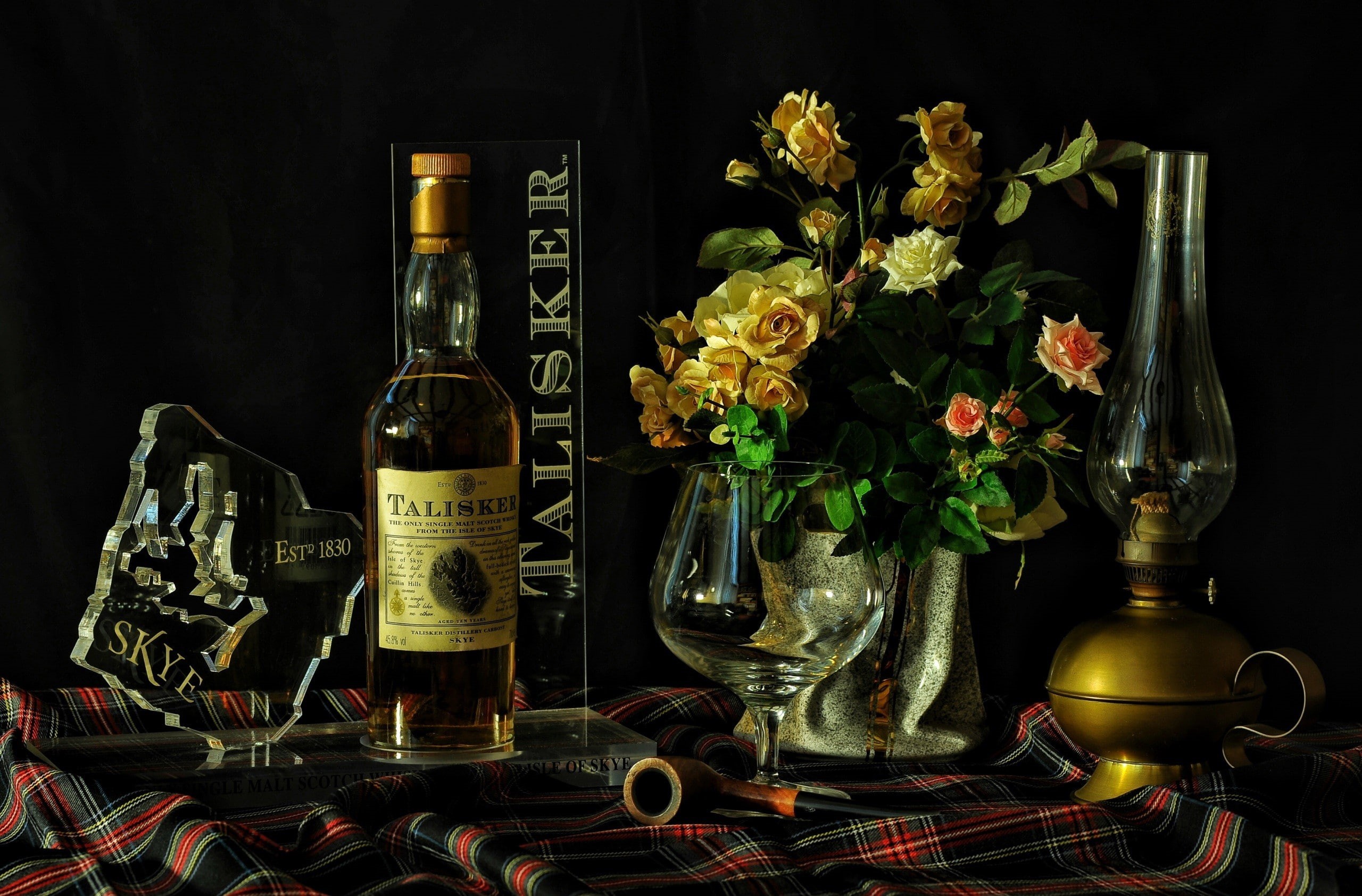 pipe, freshness, food and drink, indoors, flower, vulnerability, transparent, bottles, nature, 2K, glass, refreshment, plant, flower head, whisky, Scotch, HD Wallpaper