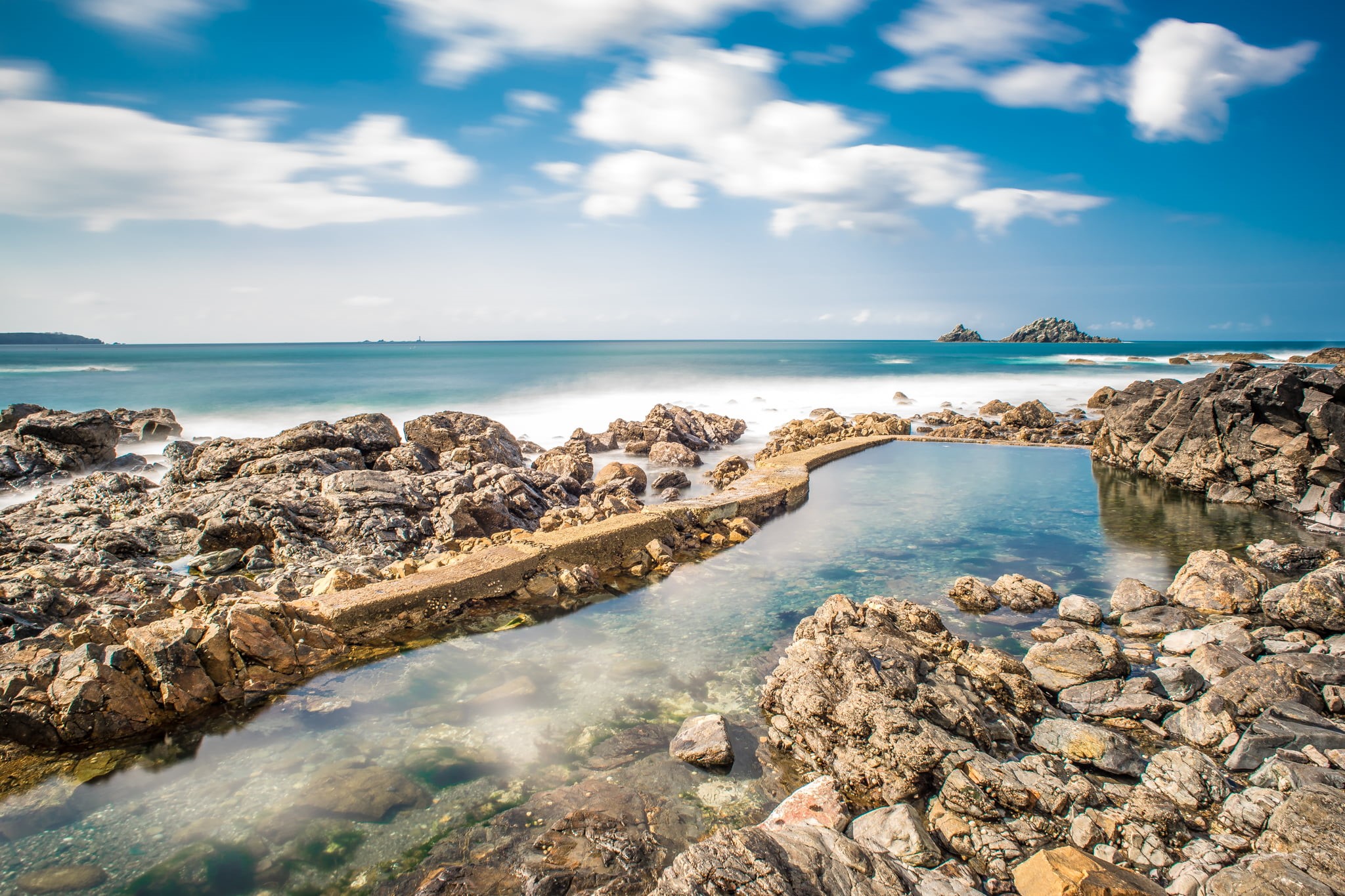 England, Saint Just, United Kingdom, photography, sea, reflections, st just, isle, landscape, rock, rocks, long exposure, Cornwall, time, vacations, beach, HD Wallpaper