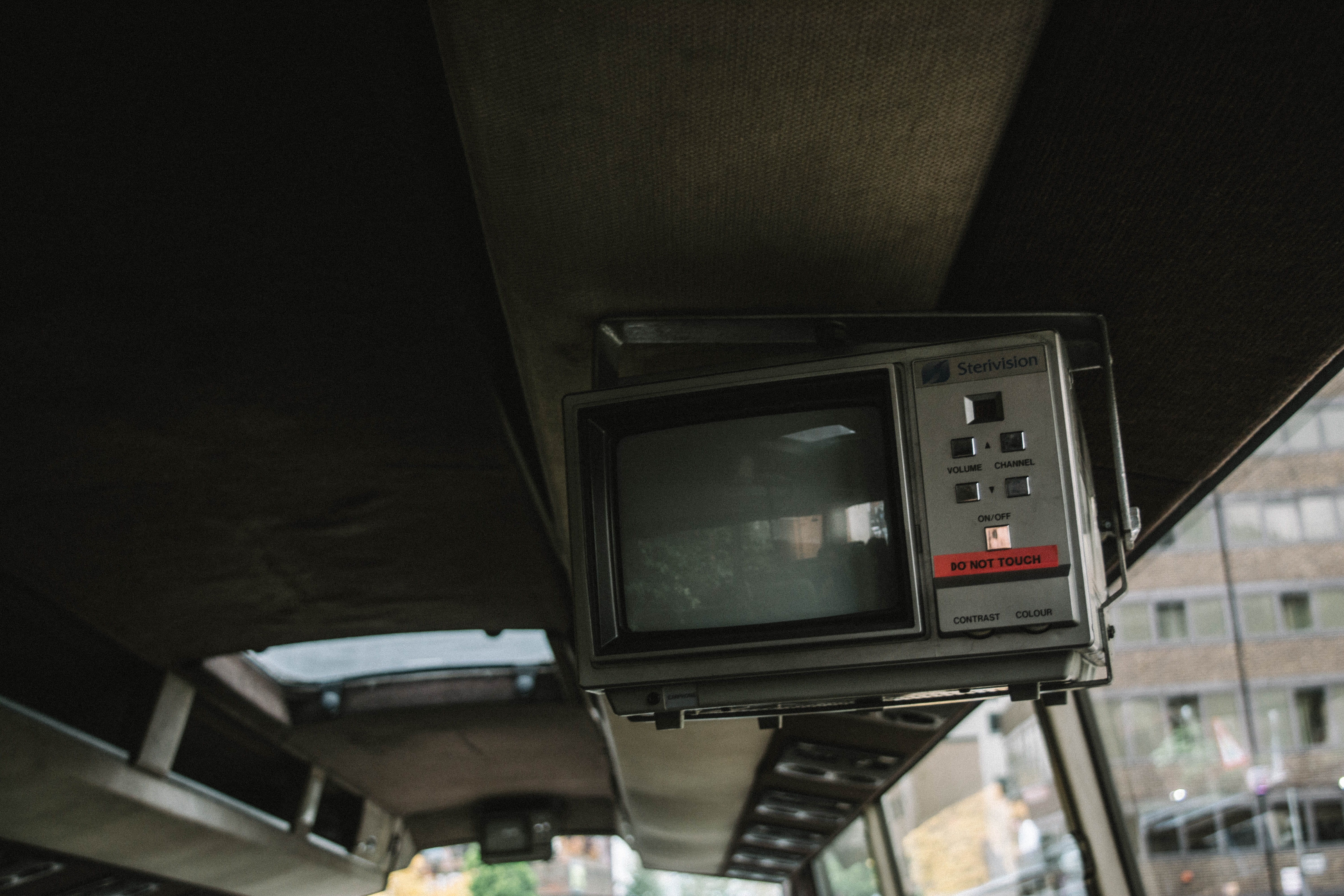 photography themes, modern, vintage, communication, low angle view, old, no people, bus, tv, electronic, focus on foreground, black, car, transportation, HD Wallpaper