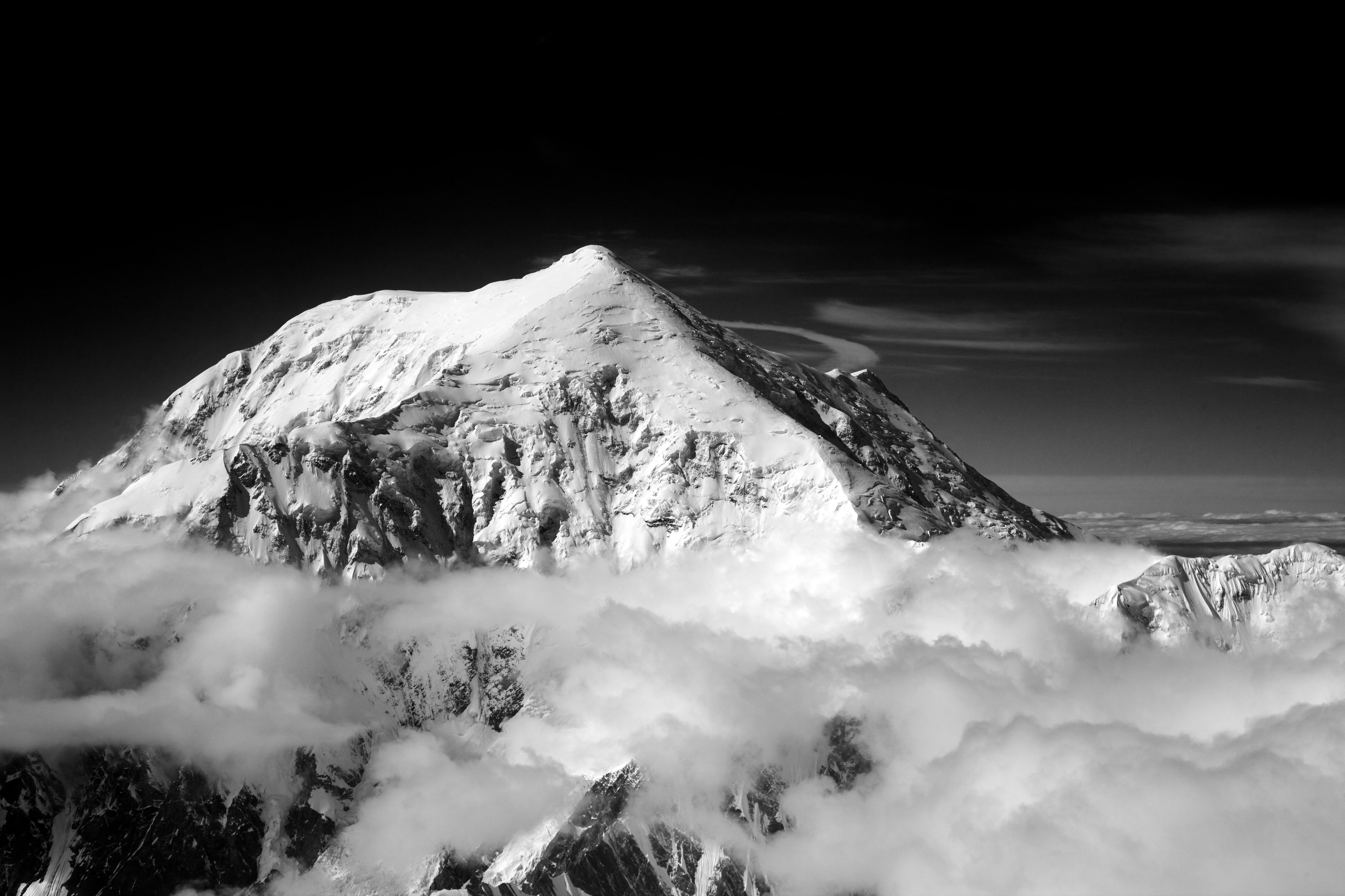 cold - Temperature, rock - Object, tranquility, cold, night, beauty In Nature, Mount Foraker, Peak, nature, outdoors, mountains, 5K, scenic, grayscale, HD Wallpaper