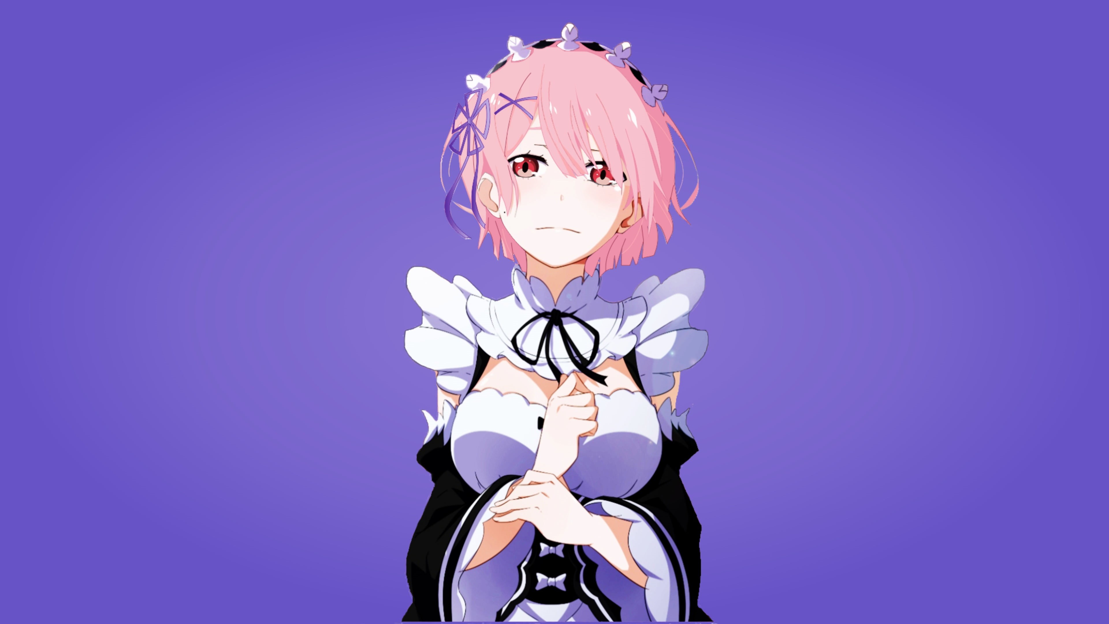 one person, Re:Zero Kara Hajimeru Isekai Seikatsu, sky, Ram (Re: Zero), portrait, child, minimalism, body part, 4K, colored background, creativity, edited, HD Wallpaper