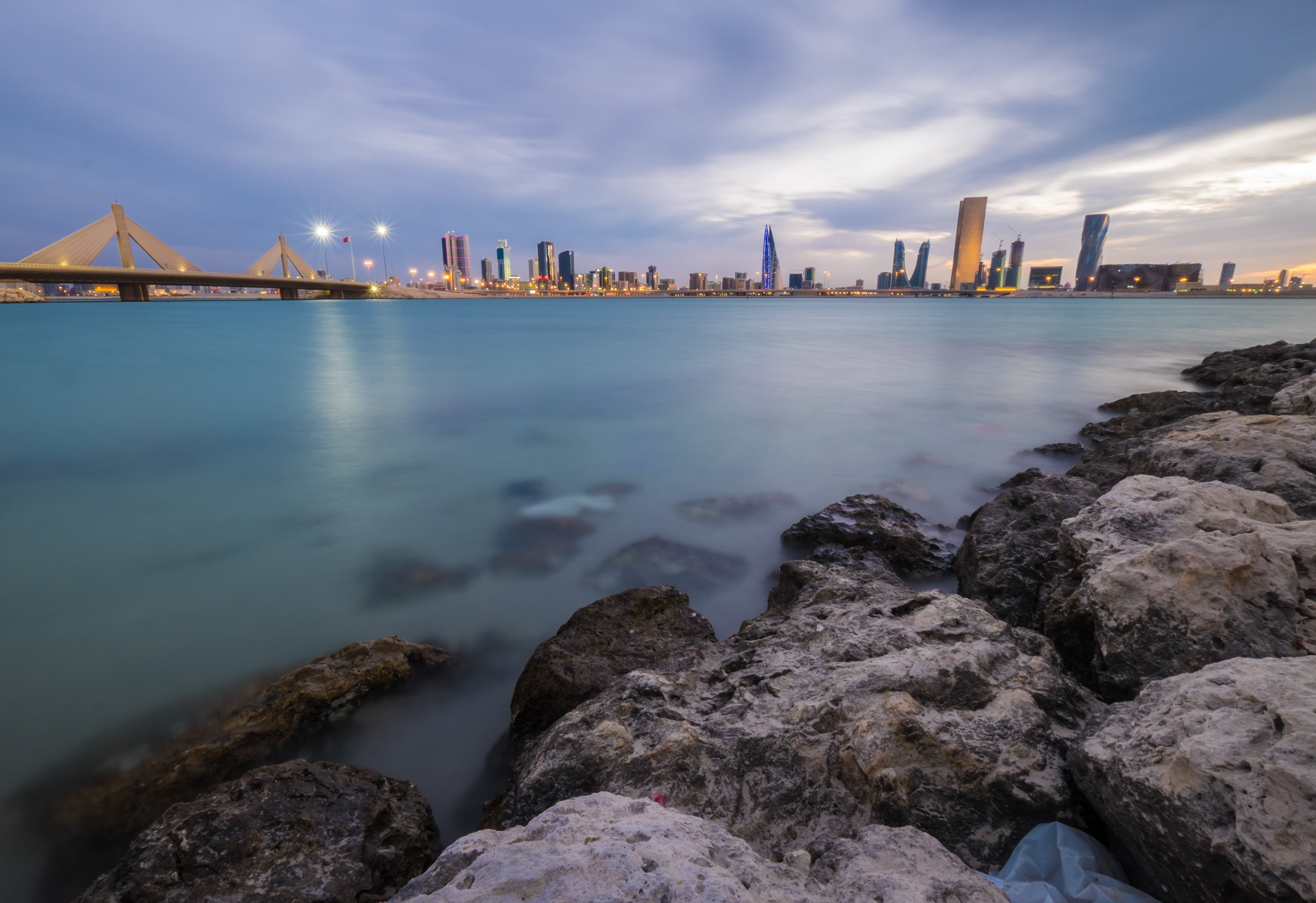 body, urban Scene, downtown District, Sea, urban Skyline, boulders, cityscape, Seascape, X-T1, Muharraq, Manama, Reflection, Fujifilm, Cityscapes, City, HD Wallpaper