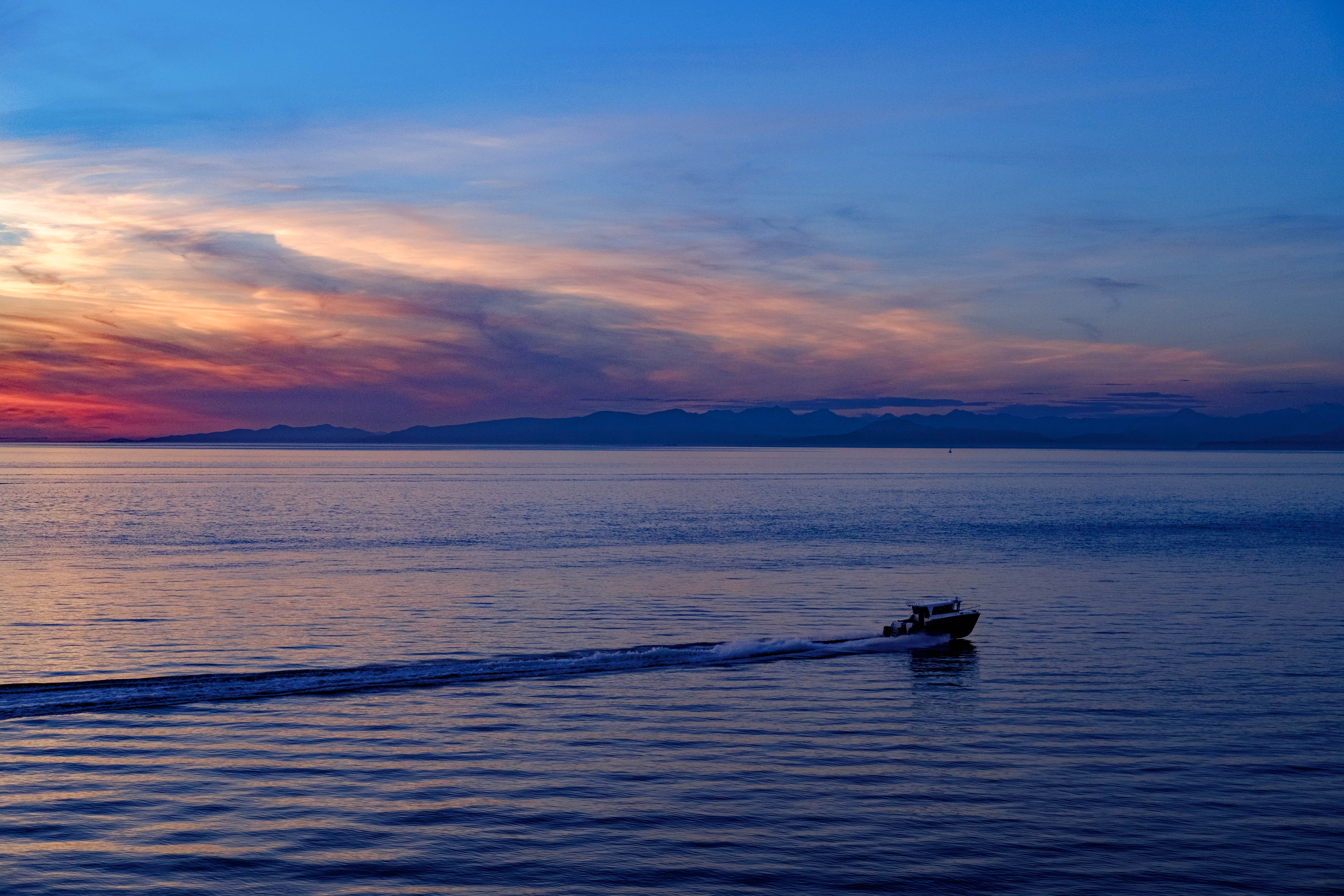 transportation, tranquility, sky, colour, speed, travel, colourful, tranquil scene, colorful, beauty in nature, color, water, sunset, cloud - sky, golden, HD Wallpaper