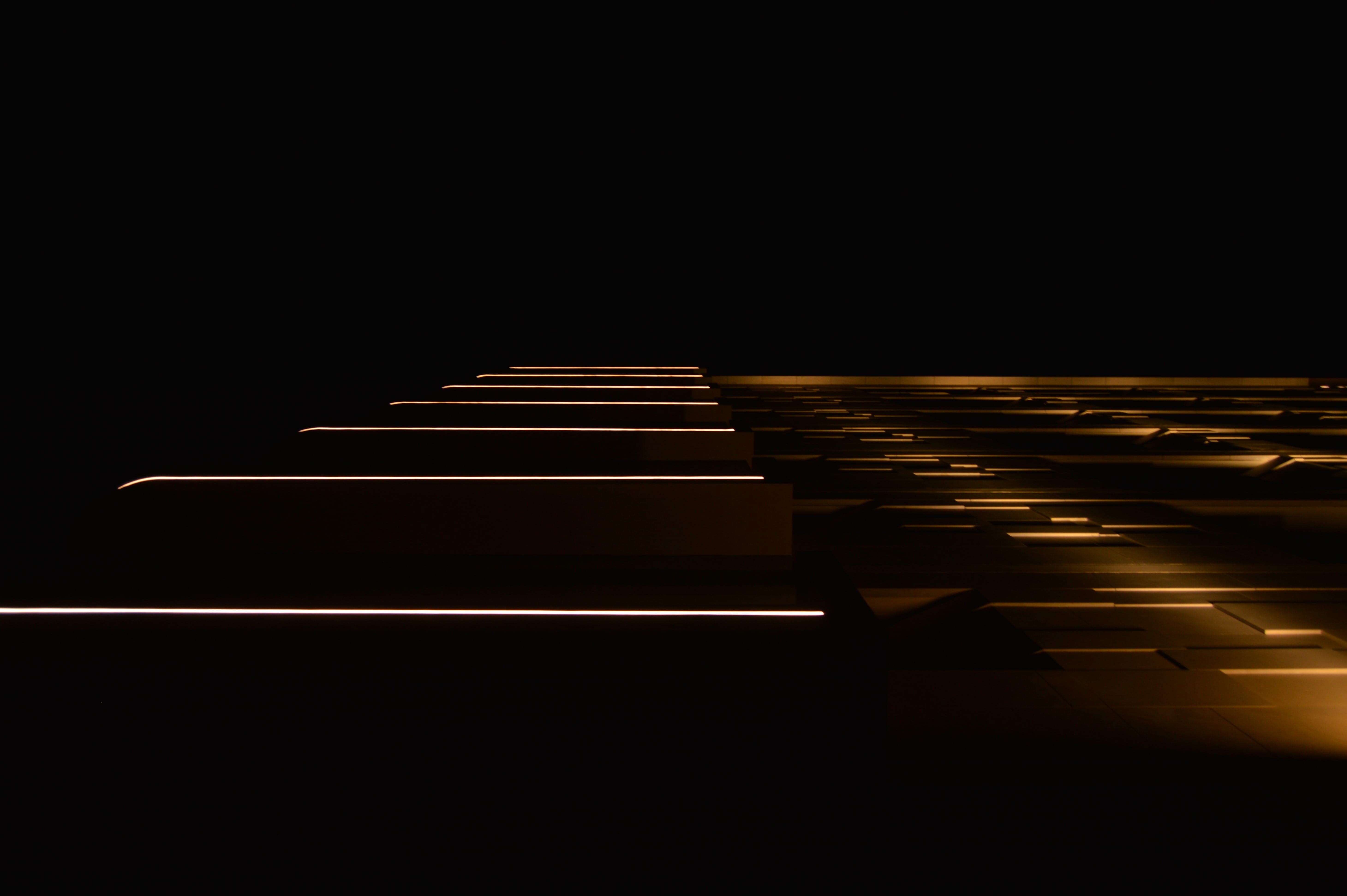 copy space, black color, contour, piano, abstract, dark, 5K, studio shot, piano key, musical instrument, selective focus, absence, in a row, illuminated, HD Wallpaper