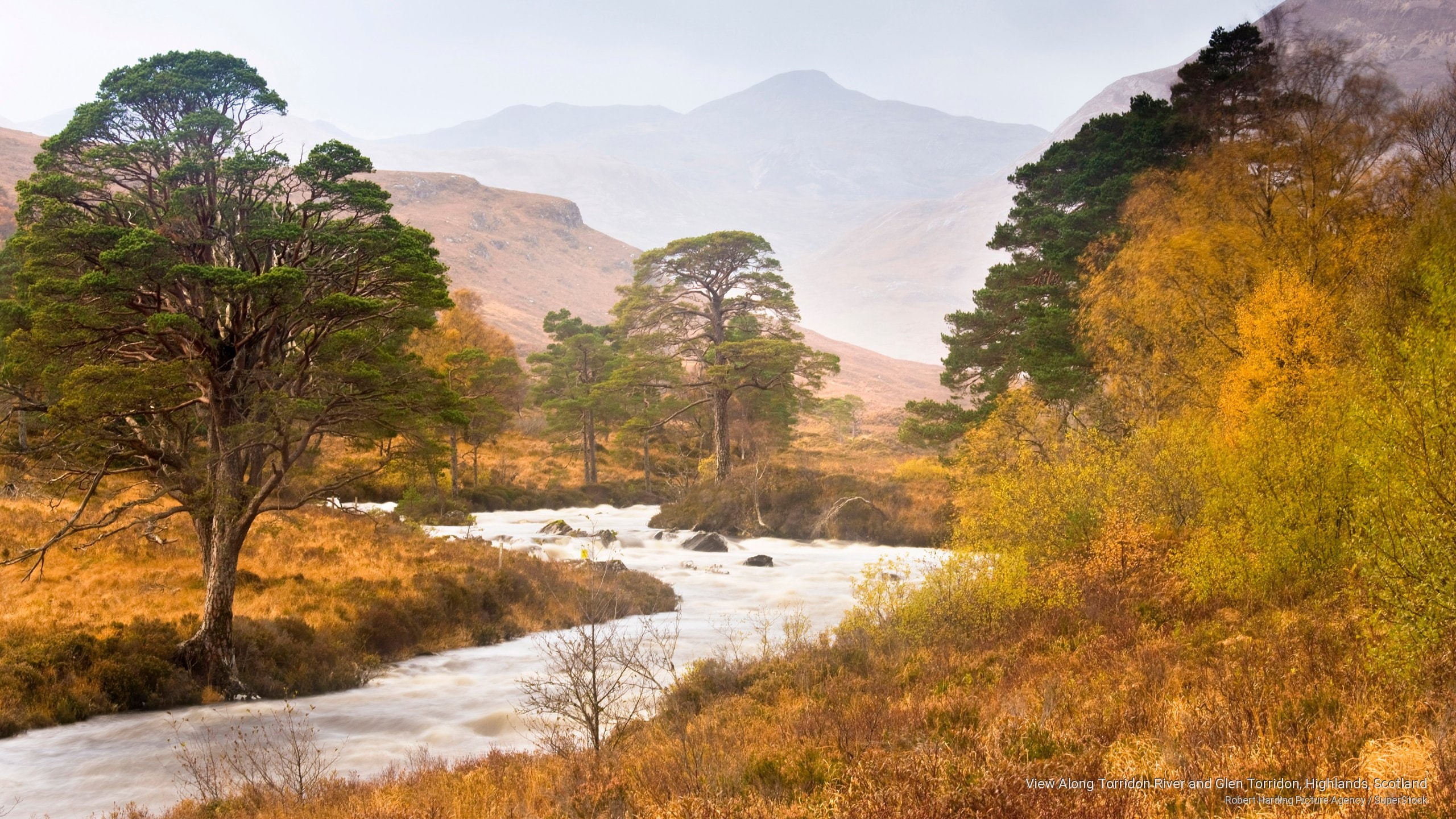 glen, highlands, scotland, along, river, torridon, 2K, Fall, view, HD Wallpaper