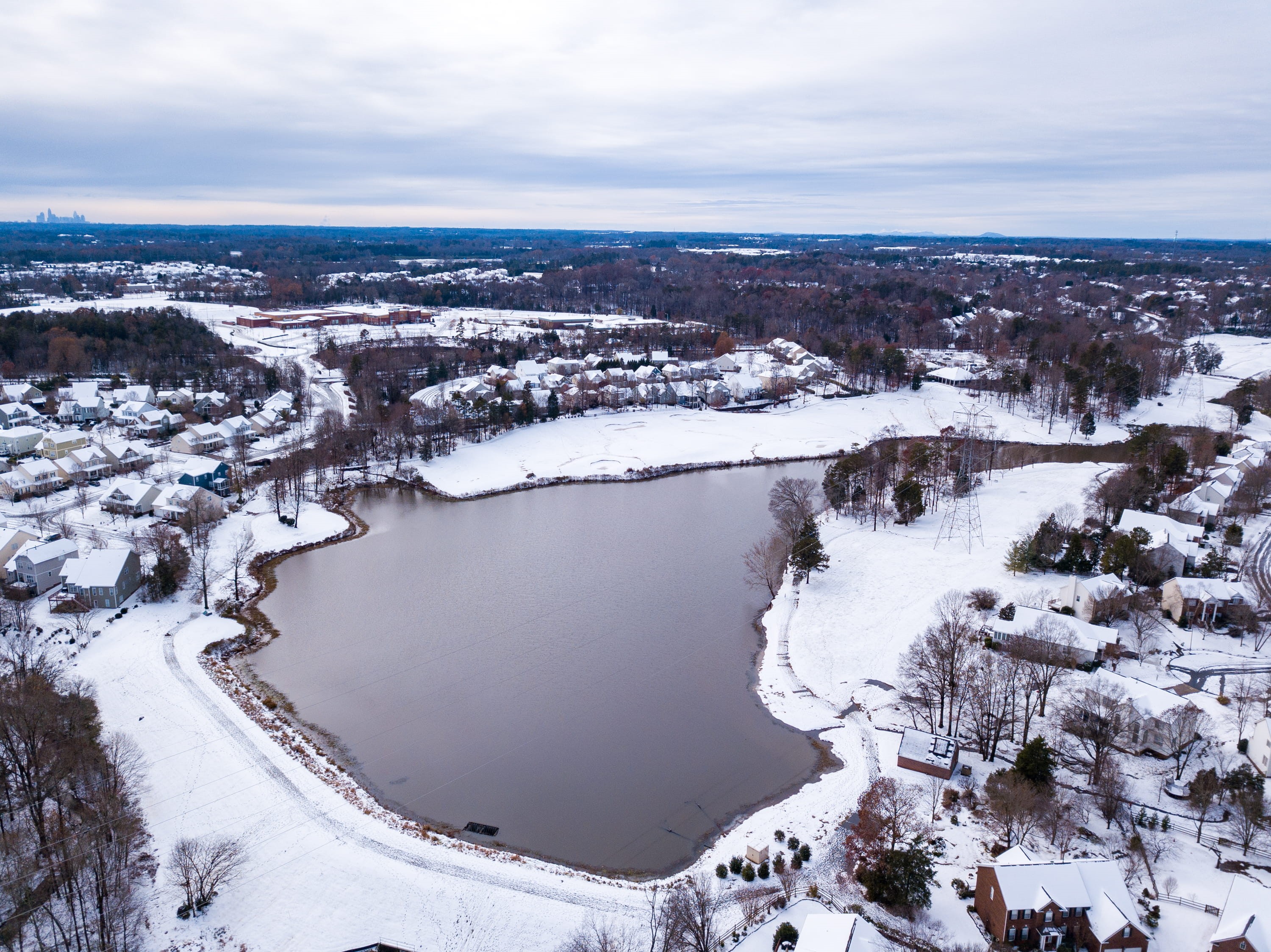 scenics - nature, drones, usa, golf, snow, tranquility, highland creek golf club, water, no people, golf course, north carolina, frozen, high angle view, HD Wallpaper