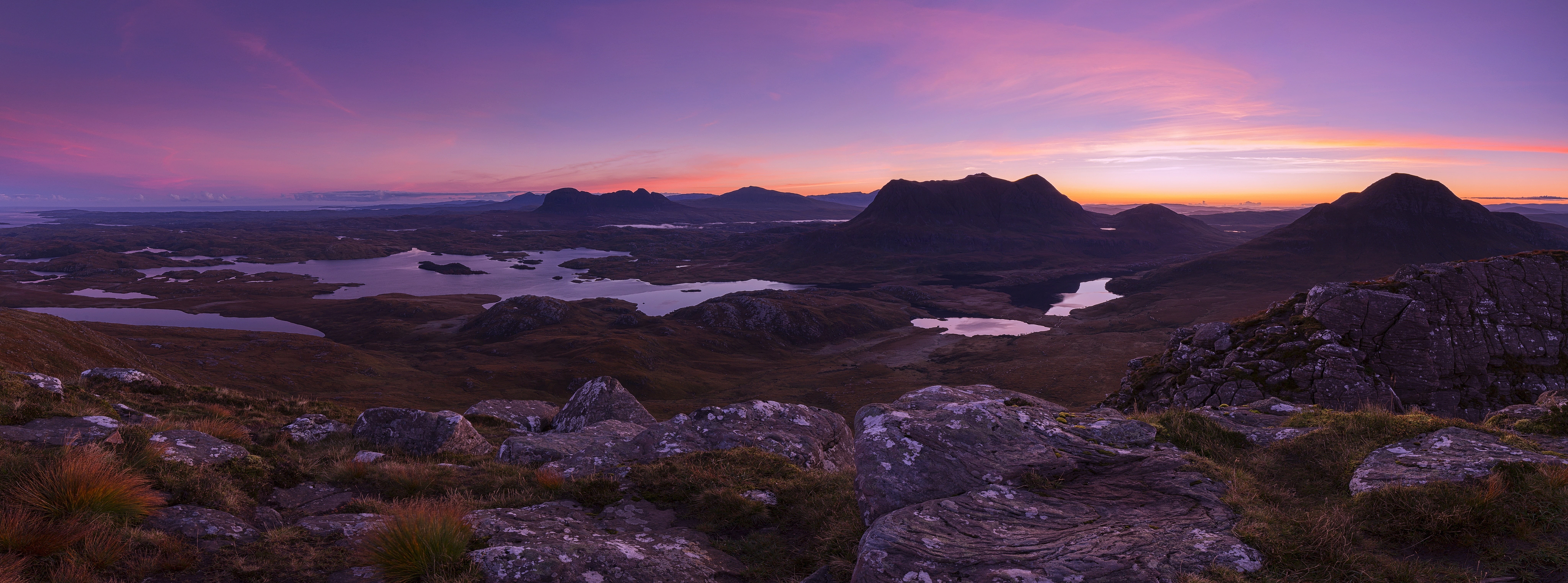 sun, mountain range, Photo, CulMor, Beautiful, rock, canon6d, northwest, NorthwestHighlands, sunlight, places, sunset, Suilven, viewpoint, panorama, rock - object, HD Wallpaper
