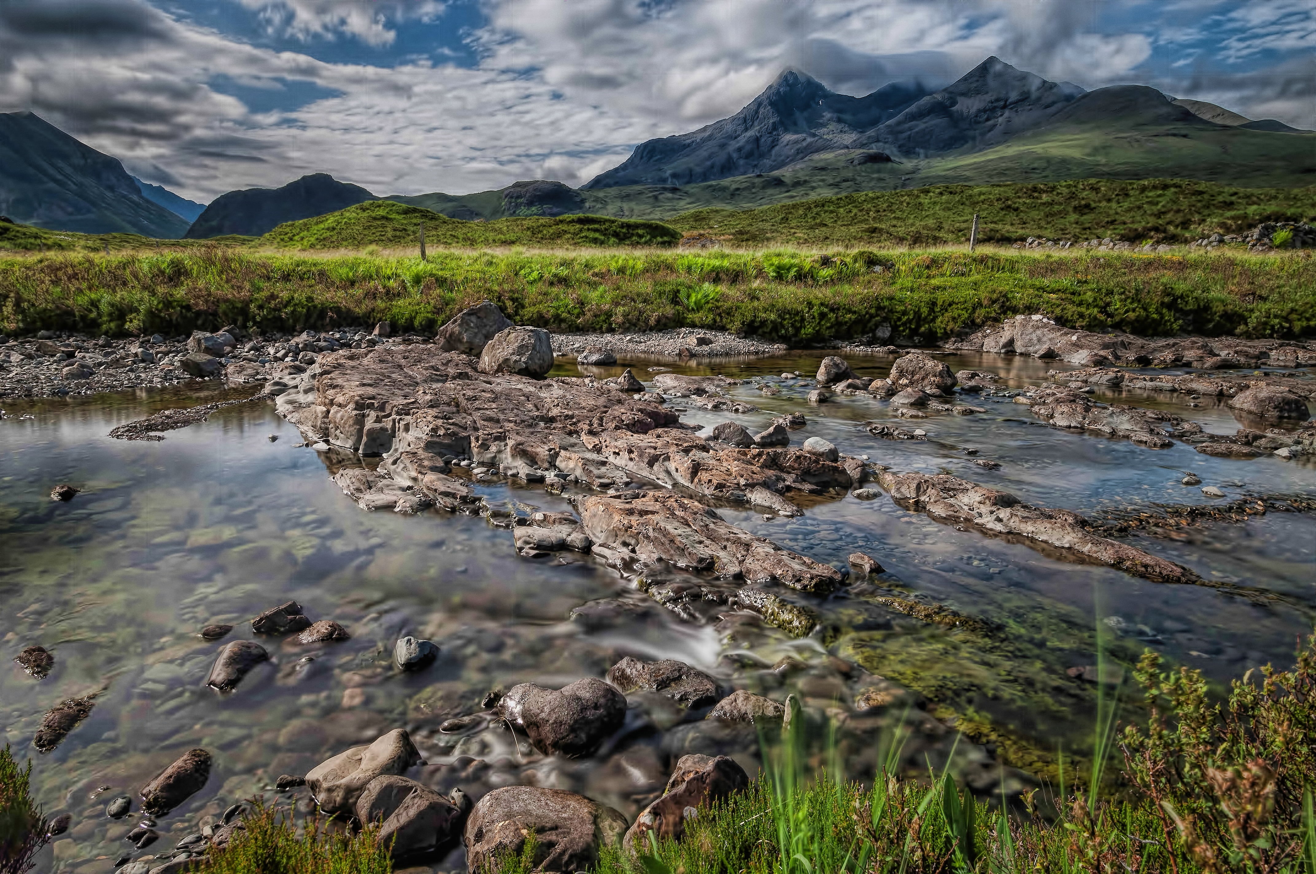 highlands, Allt, Bruach na Frithe, summer, Sligachan, Stream, beauty In Nature, mountain, outdoors, scenics, 4K, landscape, Skye  Cuillin, Mor, water, HD Wallpaper