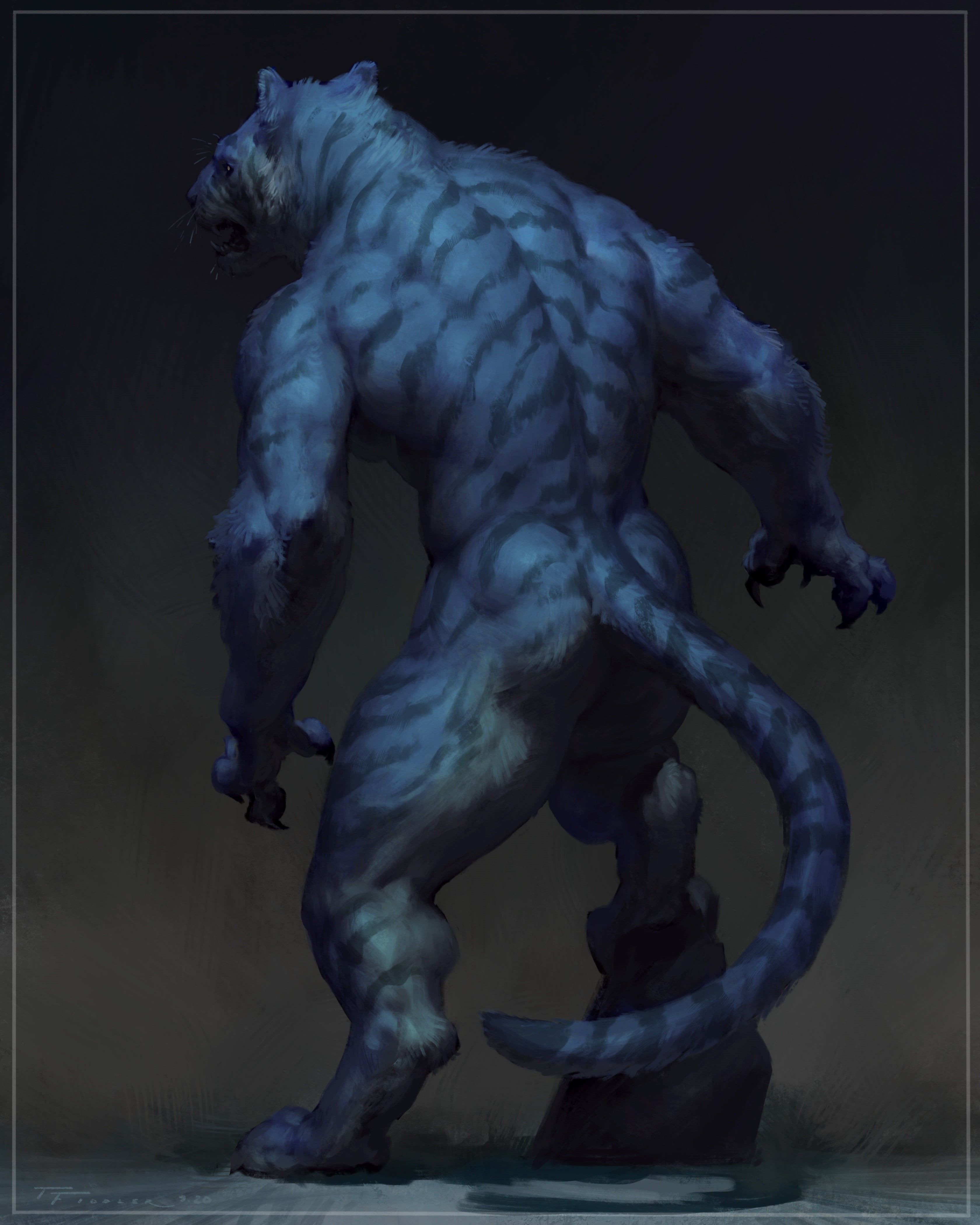 simple background, fur, digital painting, claws, furry, mist, ArtStation, 4K, standing on one leg, portrait display, standing, artwork, Taran Fiddler, Phone HD Wallpaper