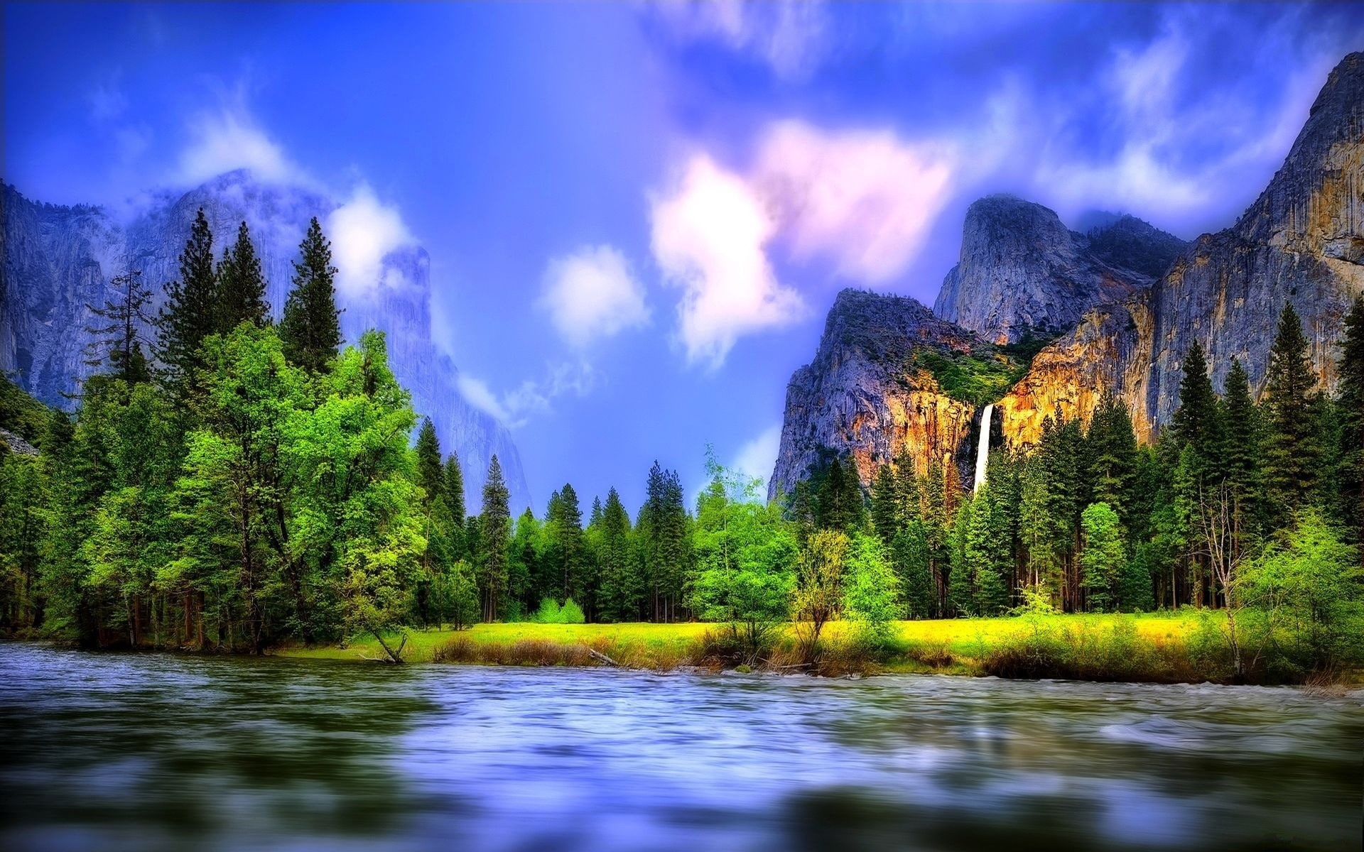 Landscape, River, Waterfalls, Forest, Mountains, 1080P, Beautiful, HD Wallpaper