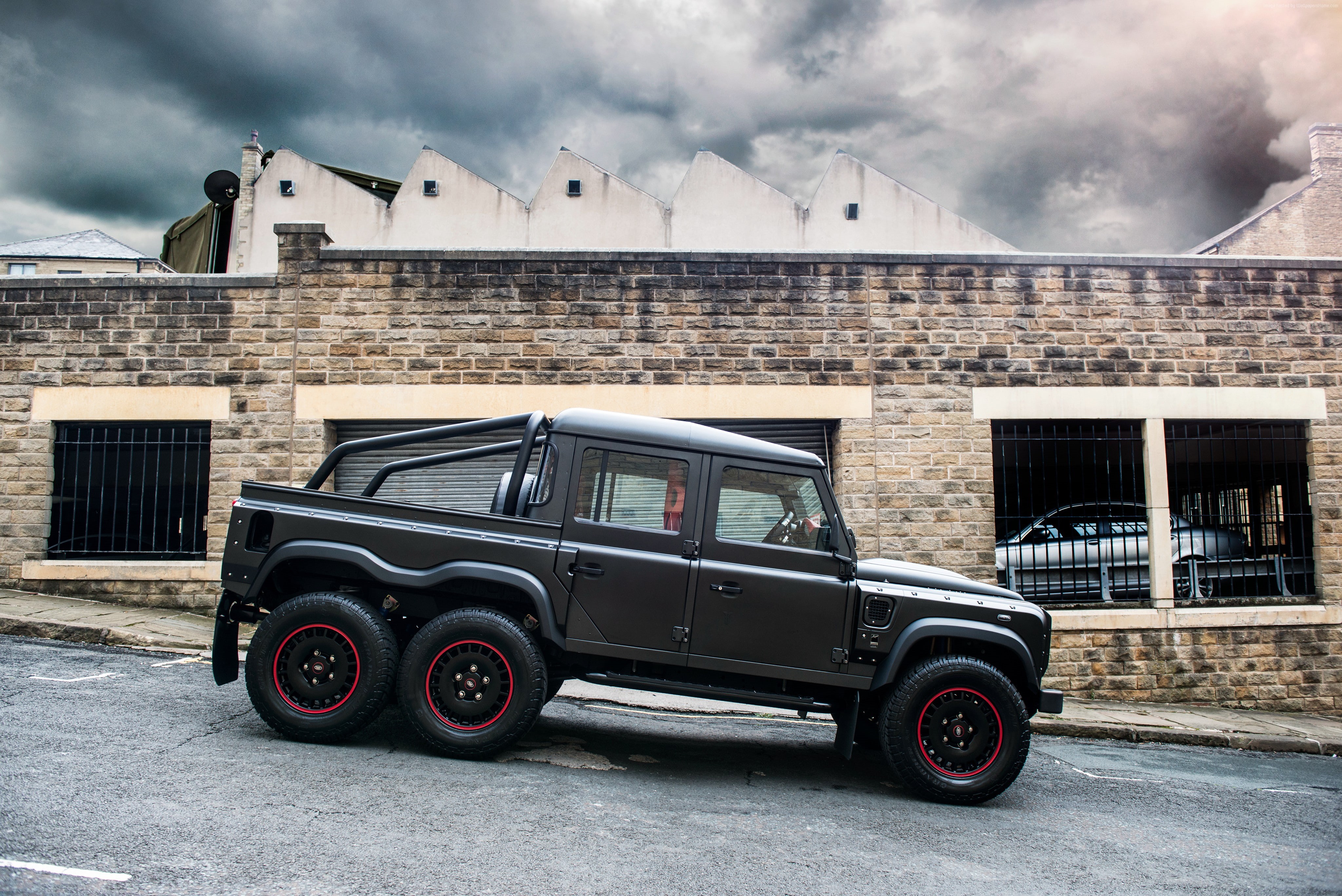Pickup, Double Cab, Project Kahn Flying Huntsman 110 6x6, 4K, black, HD Wallpaper