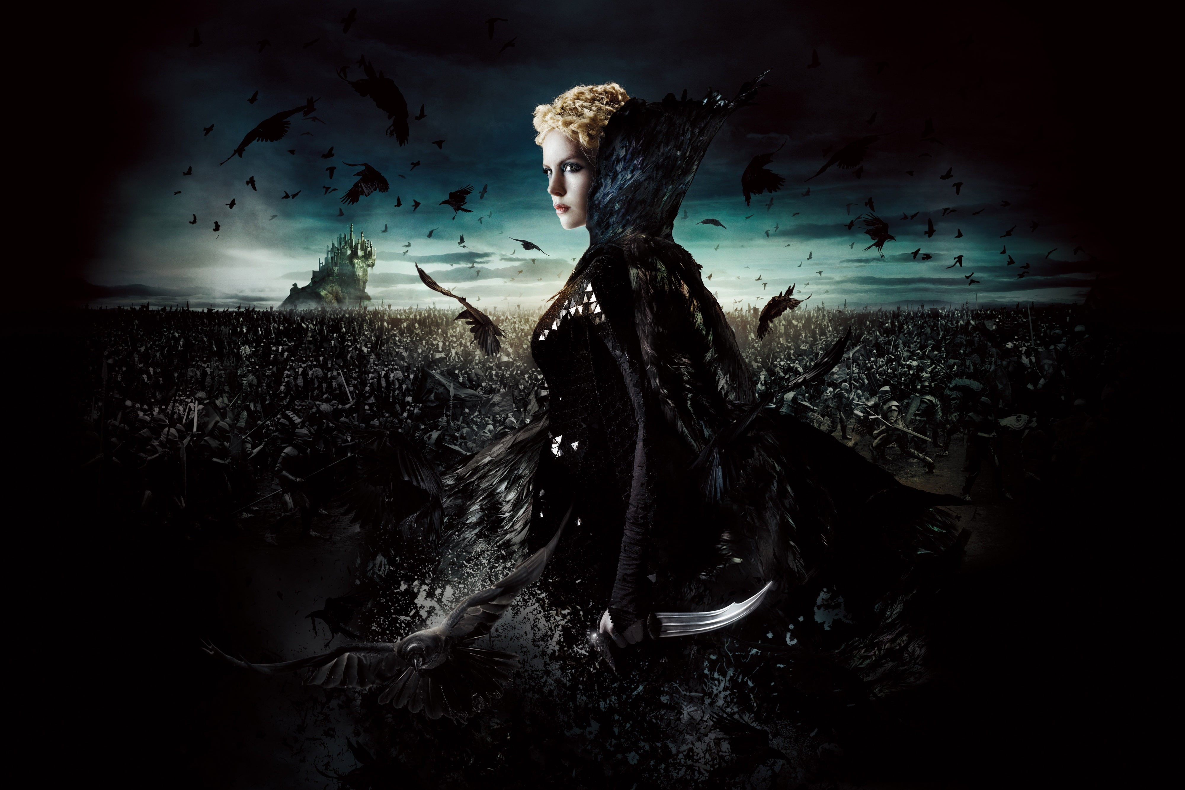 digital composite, dagger, outdoors, Queen, Snow White And The HuntsMan, black, auto post production filter, 4K, costume, water, representation, HD Wallpaper