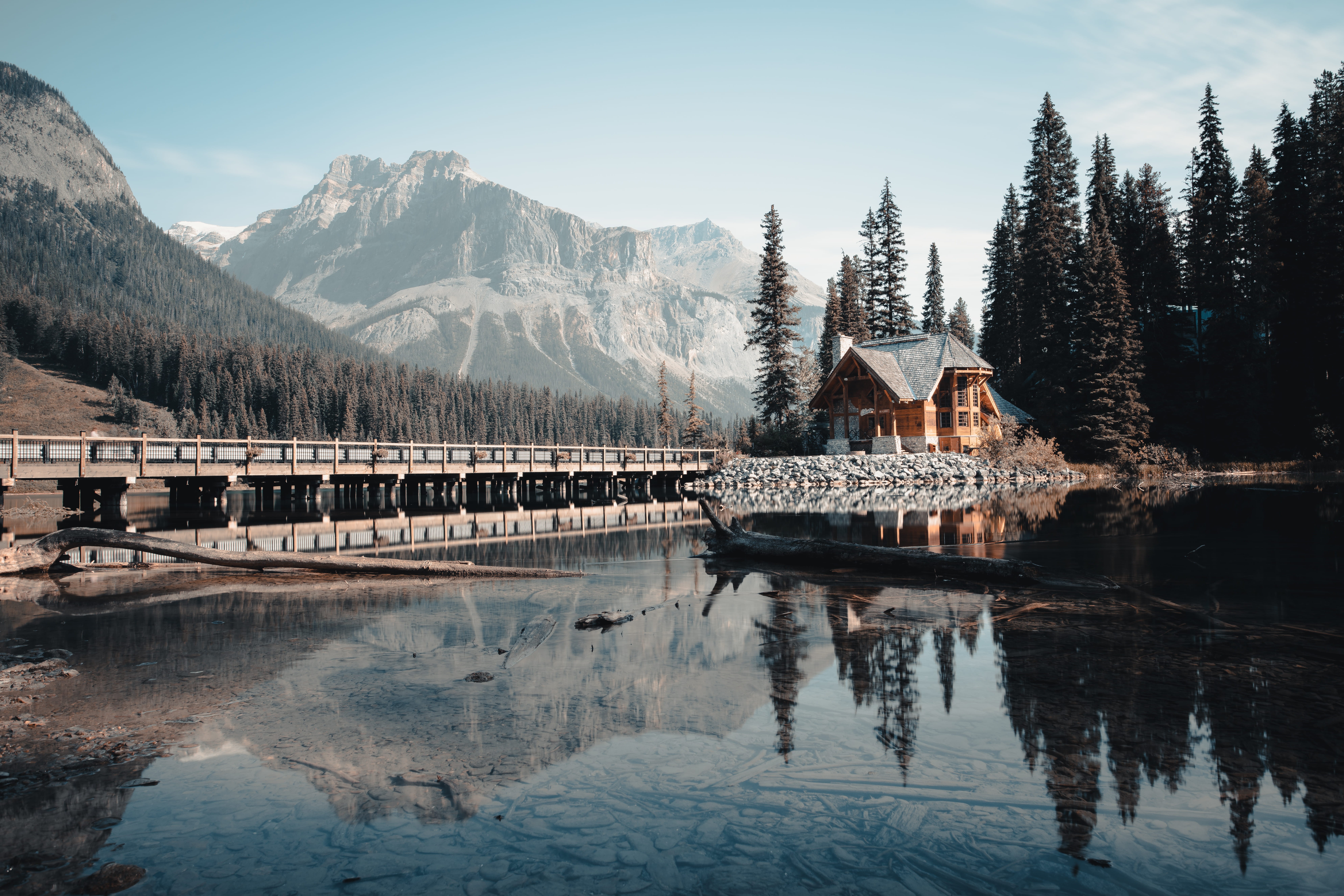 near, built structure, daylight, sky, log, winter, water, scenic, reflection, scenics - nature, outdoors, tranquility, architecture, building exterior, HD Wallpaper