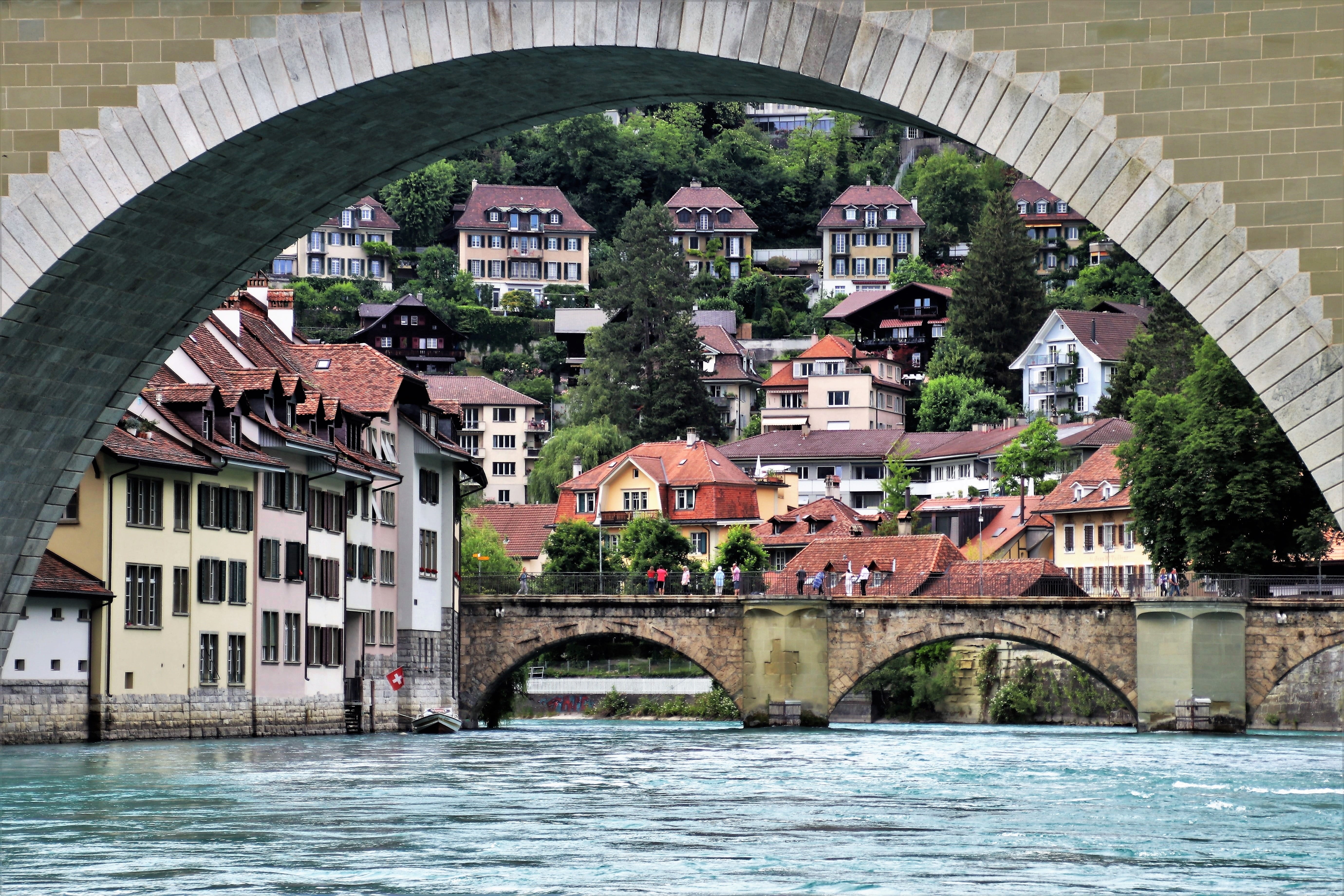 beach, the urban landscape, near, building exterior, bern, bridge - man made structure, stone bridge, old houses, the prospect of, historical, 5K, built structure, HD Wallpaper