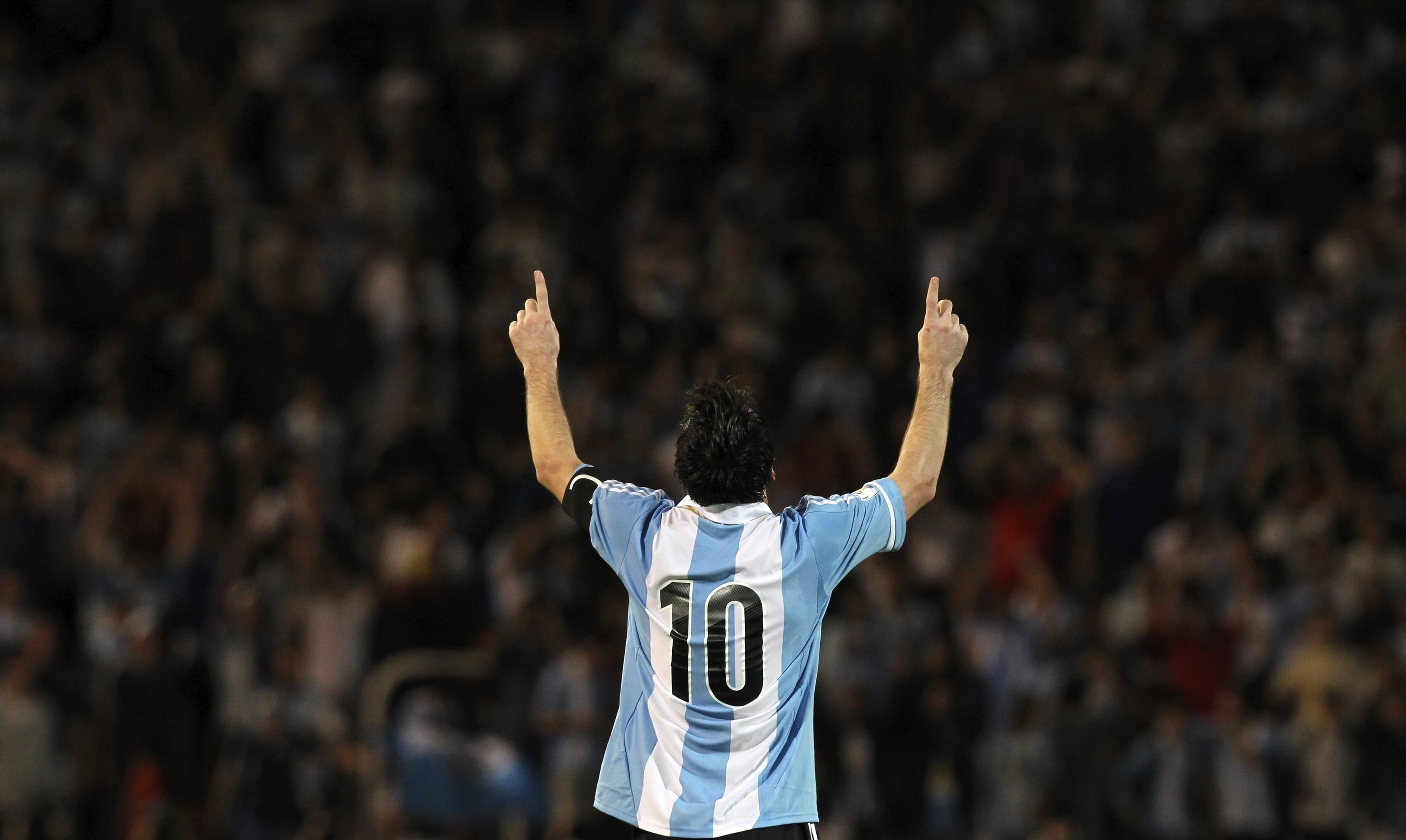 body part, lionel, incidental people, Lionel Messi, human body part, hand raised, limb, positive emotion, 2K, success, soccer, rear view, winning, crowd, HD Wallpaper