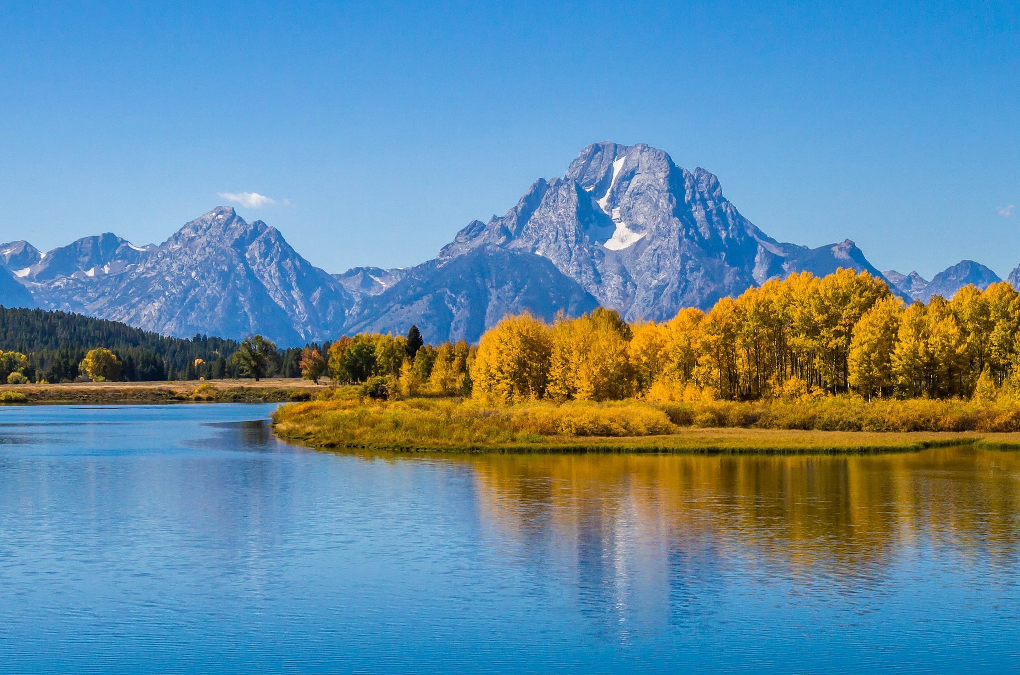 water, Lake, Wyoming, vie, sky, 1080P, Grand Teton National Park, United States, mountains, mountain, forest, trees, national, usa, grand, body, river, HD Wallpaper