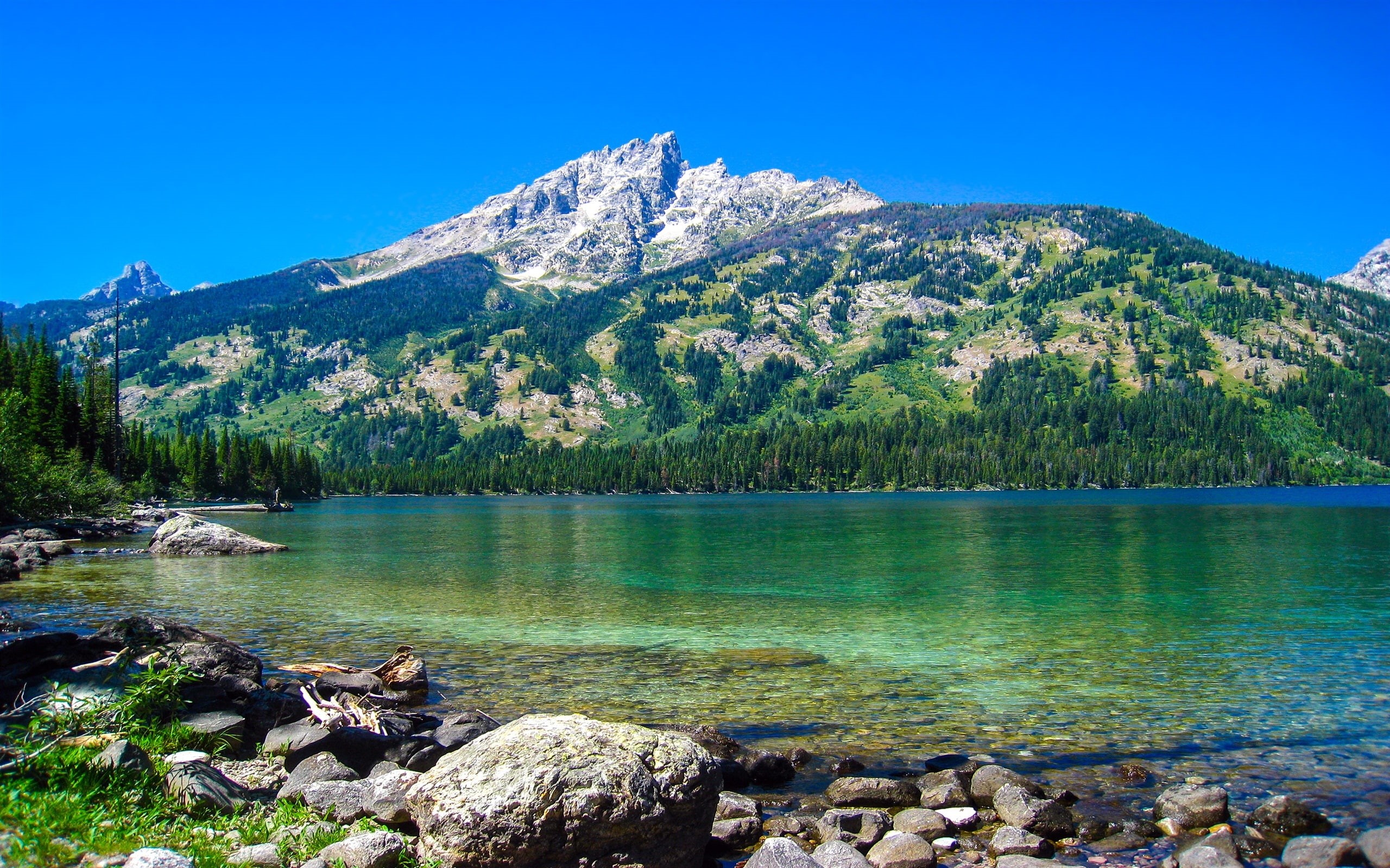 Lake, Wyoming, National, Park, Grand, Teton, 2K, Emerald, Mountains, USA, HD Wallpaper
