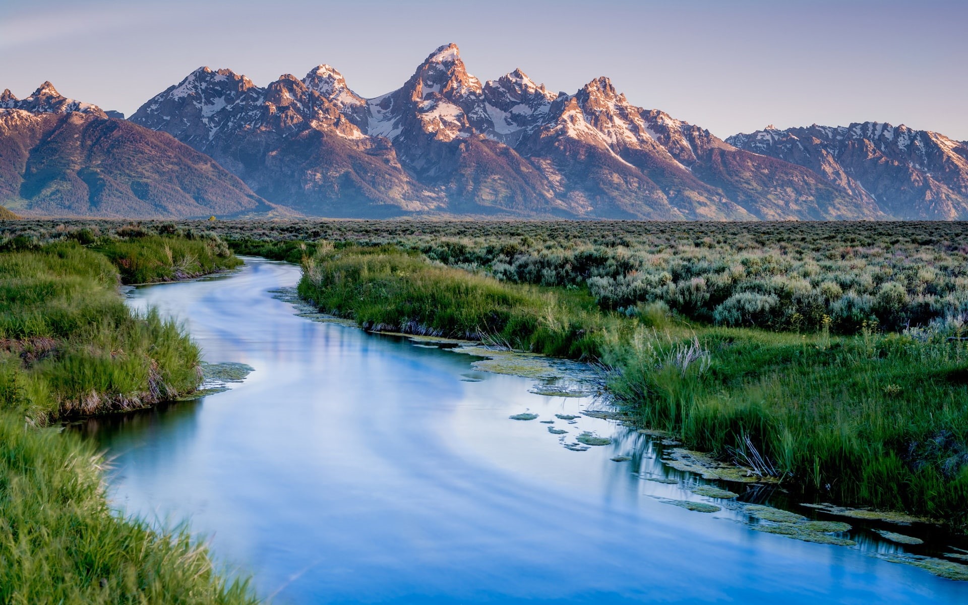 Grass, Mountains, Grand, River, formation, Teton, rock, Park, 1080P, USA, National, Wyoming, HD Wallpaper