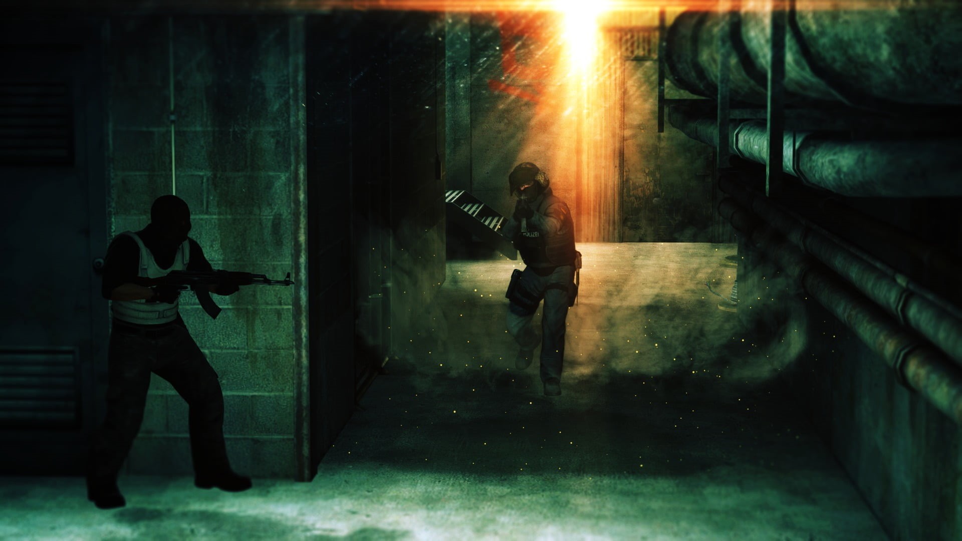 black Color, Smok, call, machine, Kalash, 1.6, the basement, females, bright light, women, holding, counter, ambush, security, fighting, illuminated, underground, HD Wallpaper