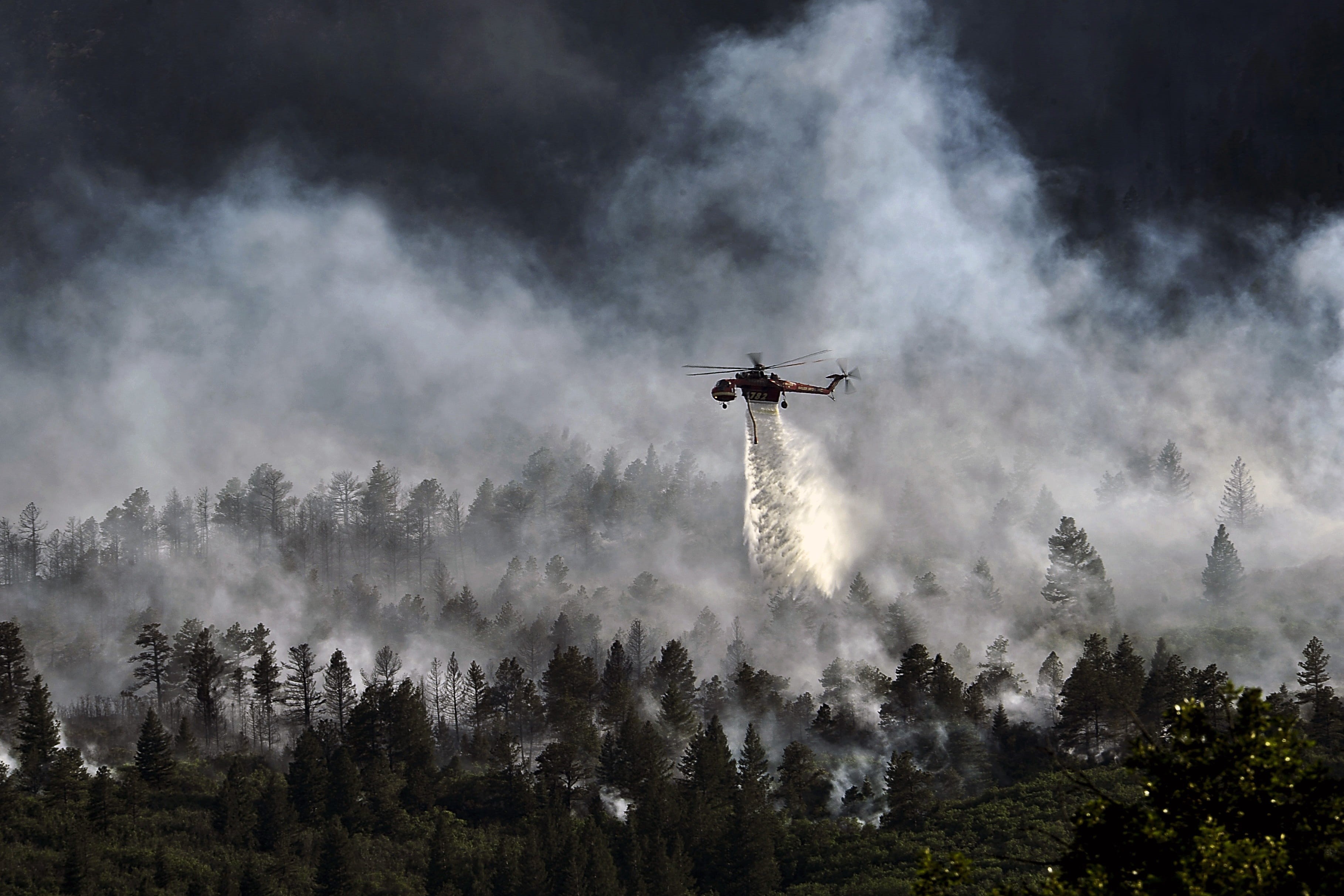 firefighter, black, cloud - sky, chopper, countryside, accidents and disasters, flame, fire - natural phenomenon, air vehicle, environment, 2K, motion, HD Wallpaper