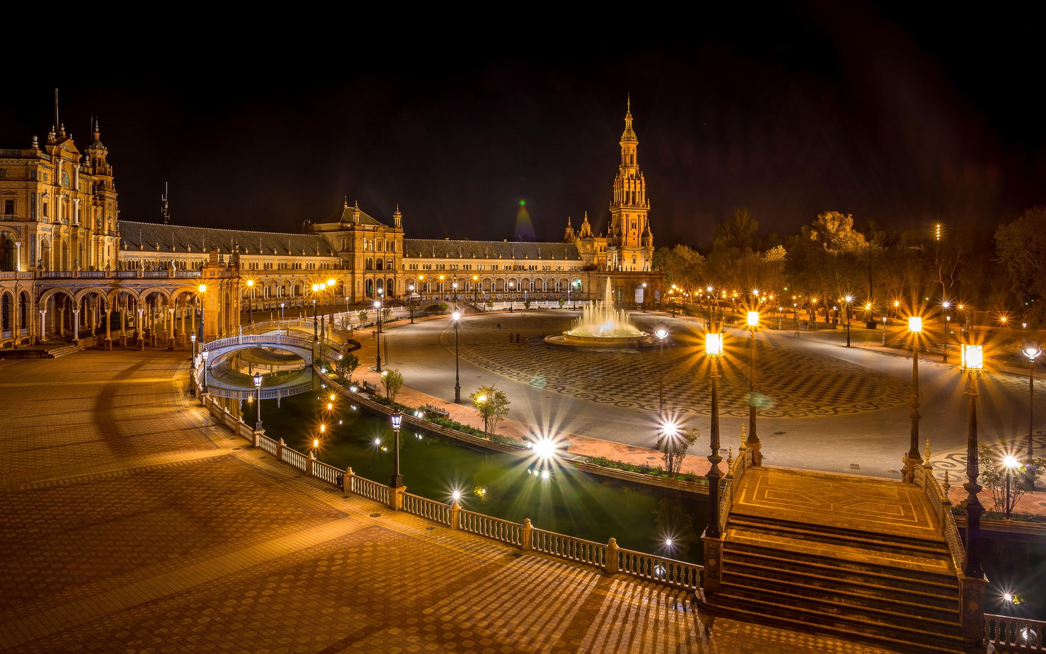 1080P, Spain, Seville, Espana, night, lights, HD Wallpaper