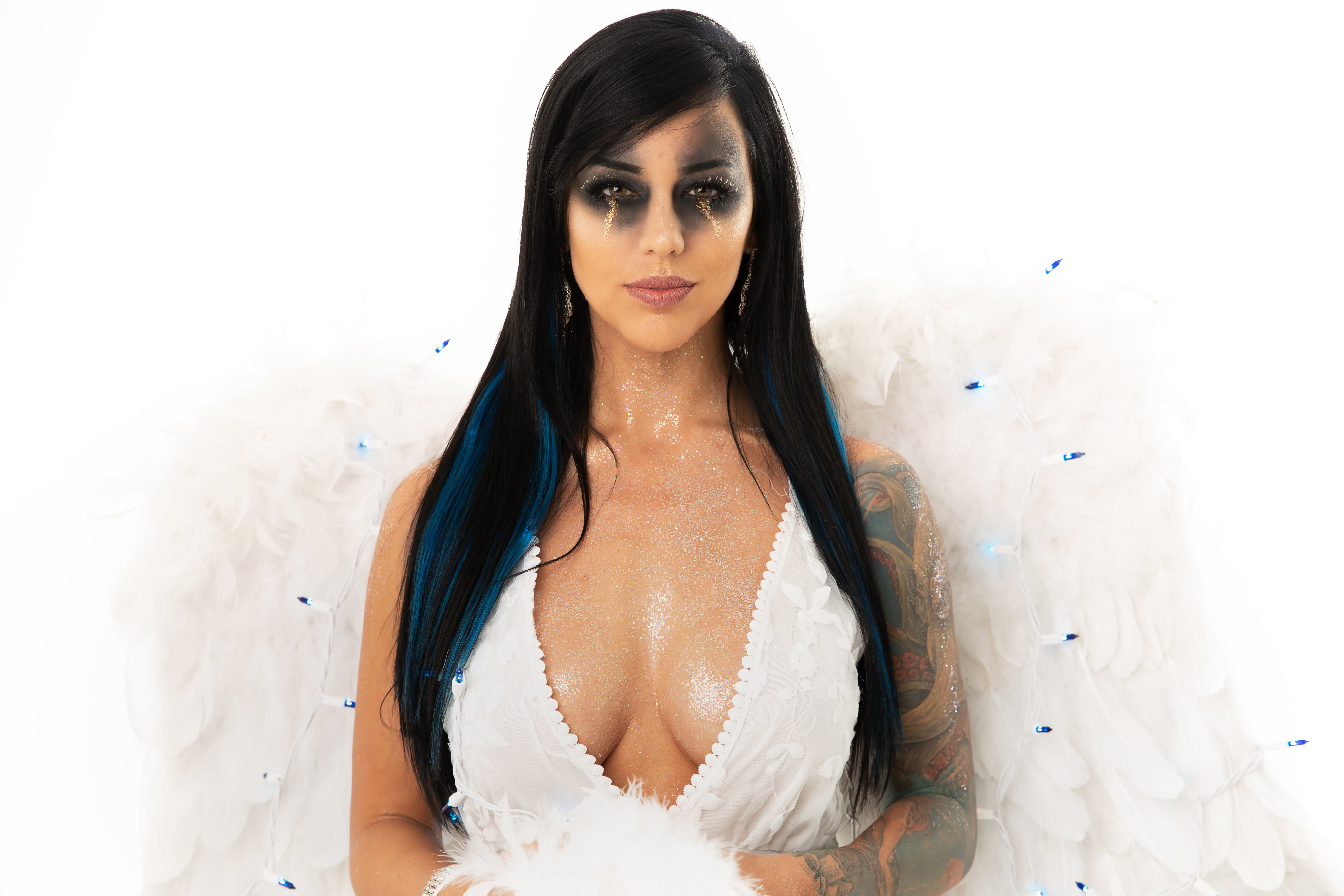Alex Zedra, 5K, eyeshadow, tattoo, women, HD Wallpaper