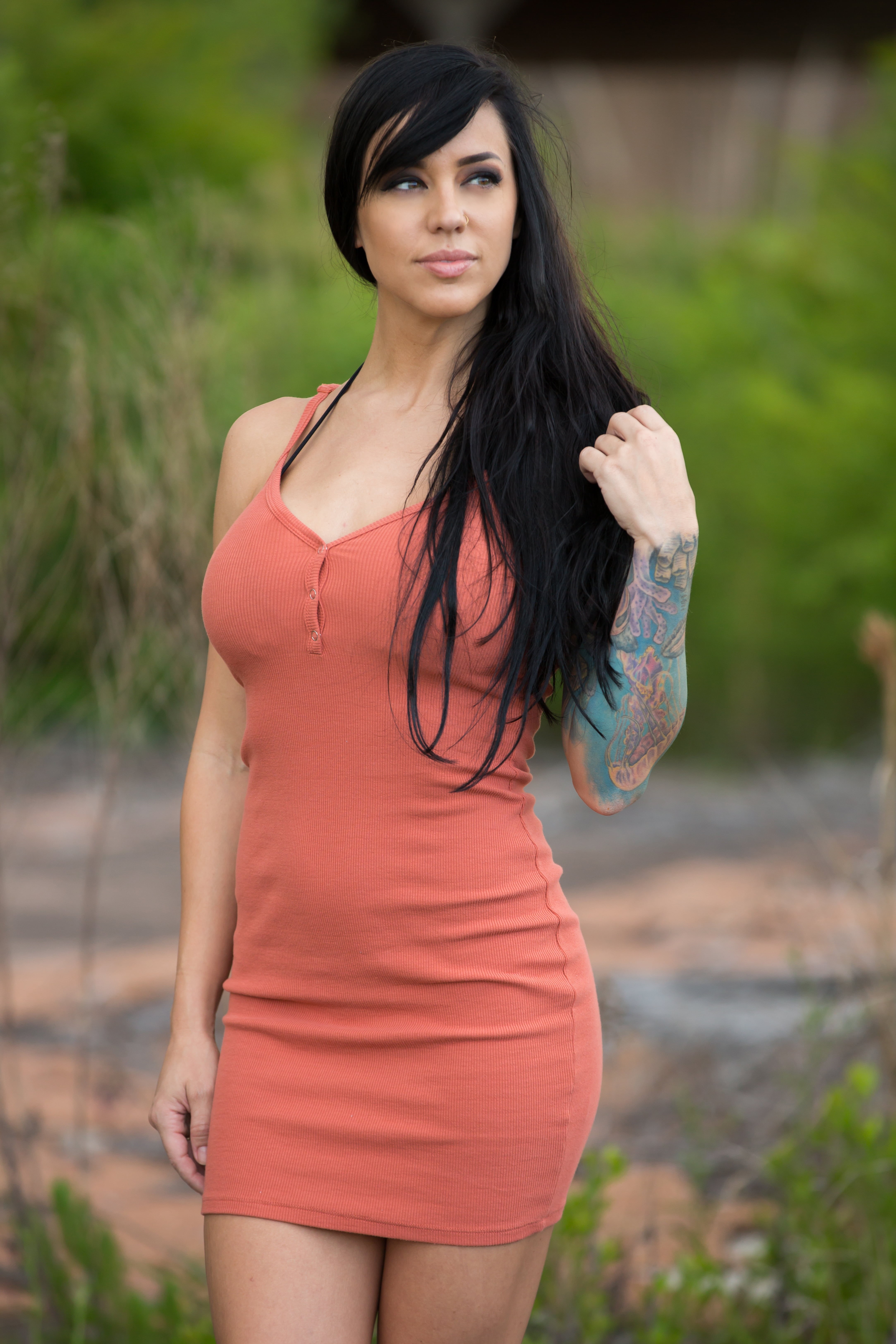 5K, Alex Zedra, dress, tattoo, Phone HD Wallpaper