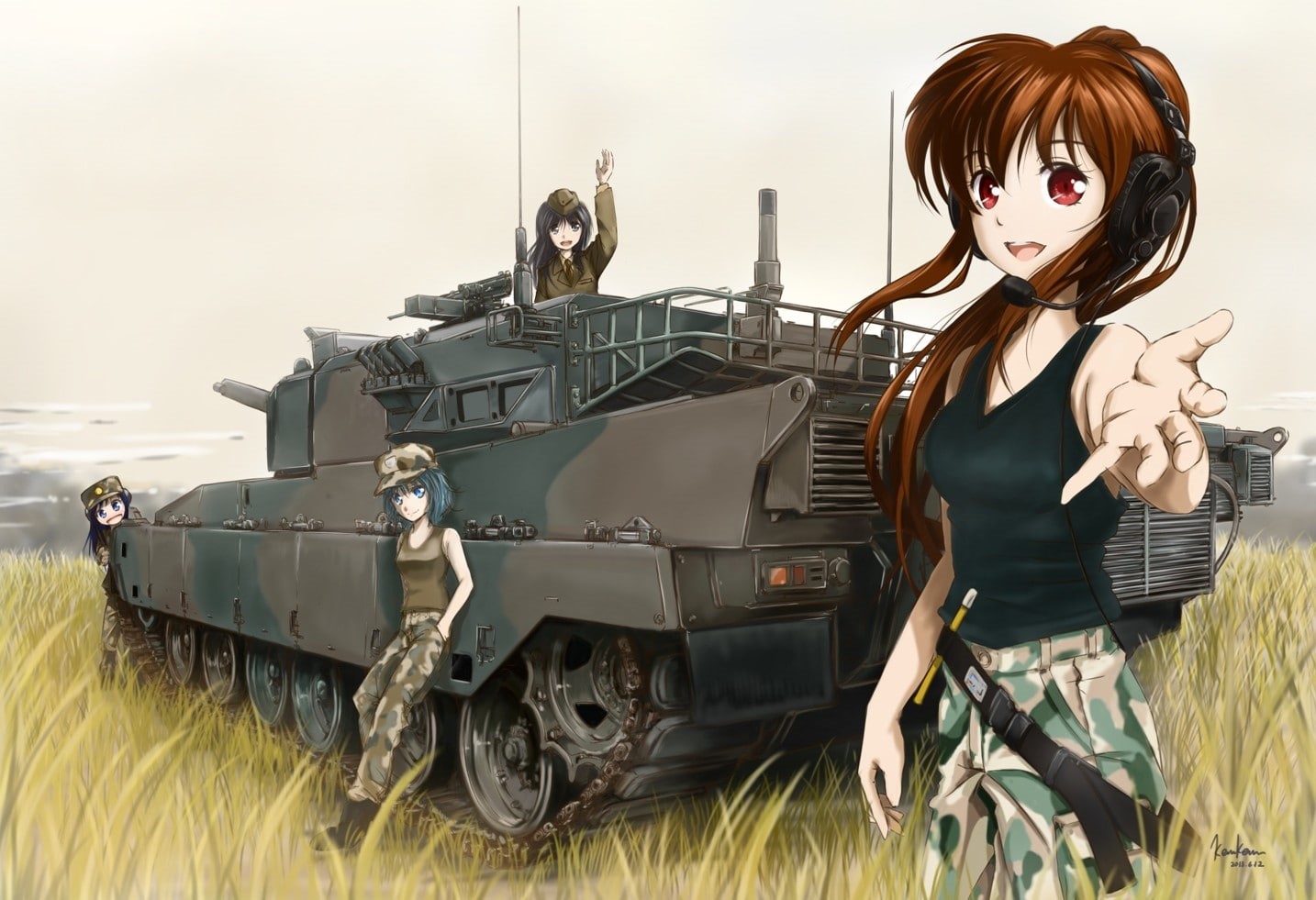 720P, tank, army girl, anime, girls, army, anime girls, girl, HD Wallpaper