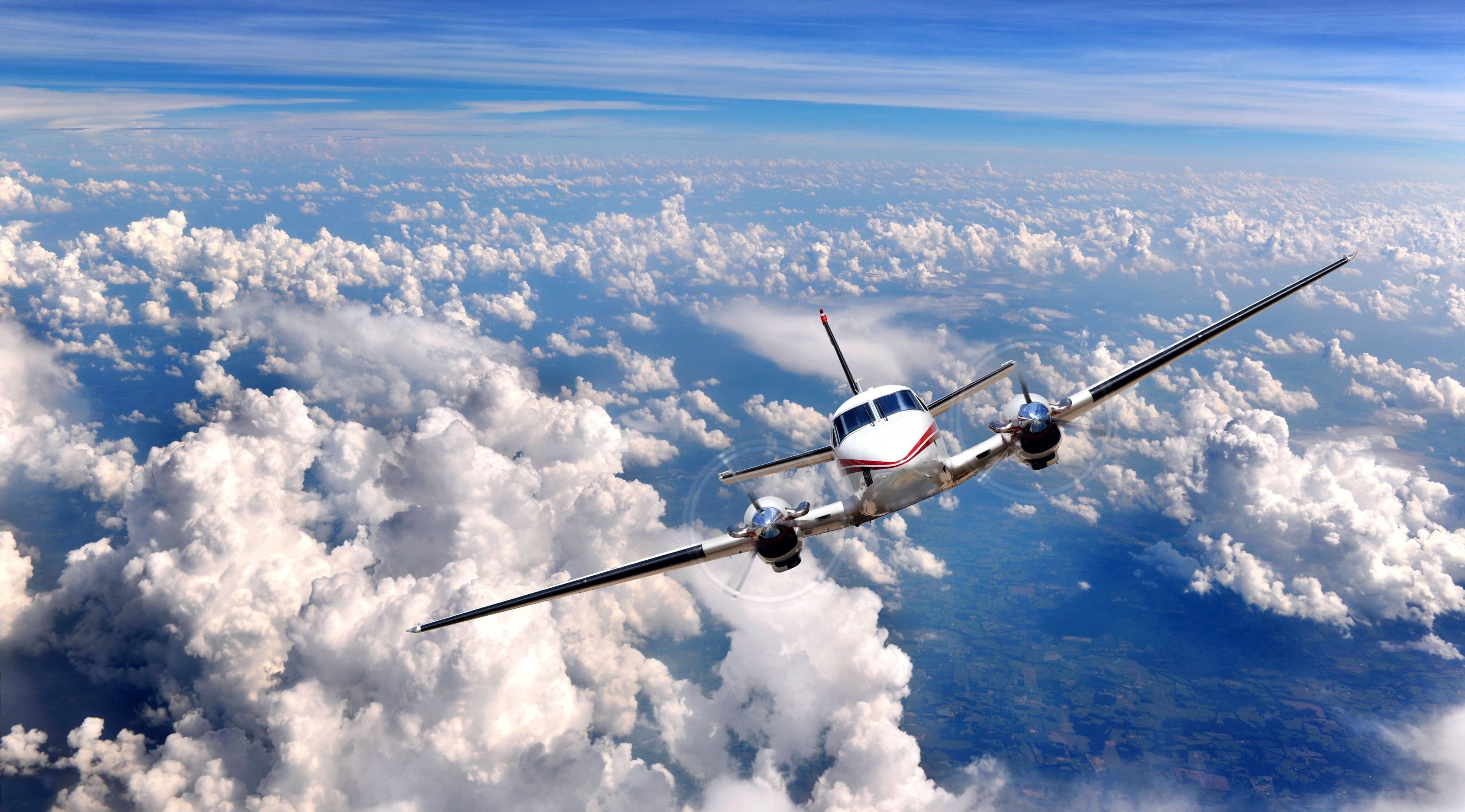 blue, Textron, mode of transportation, aerial view, flying, transportation, motion, clouds, white, nature, airplane, sky, cloud - sky, no people, on the move, HD Wallpaper