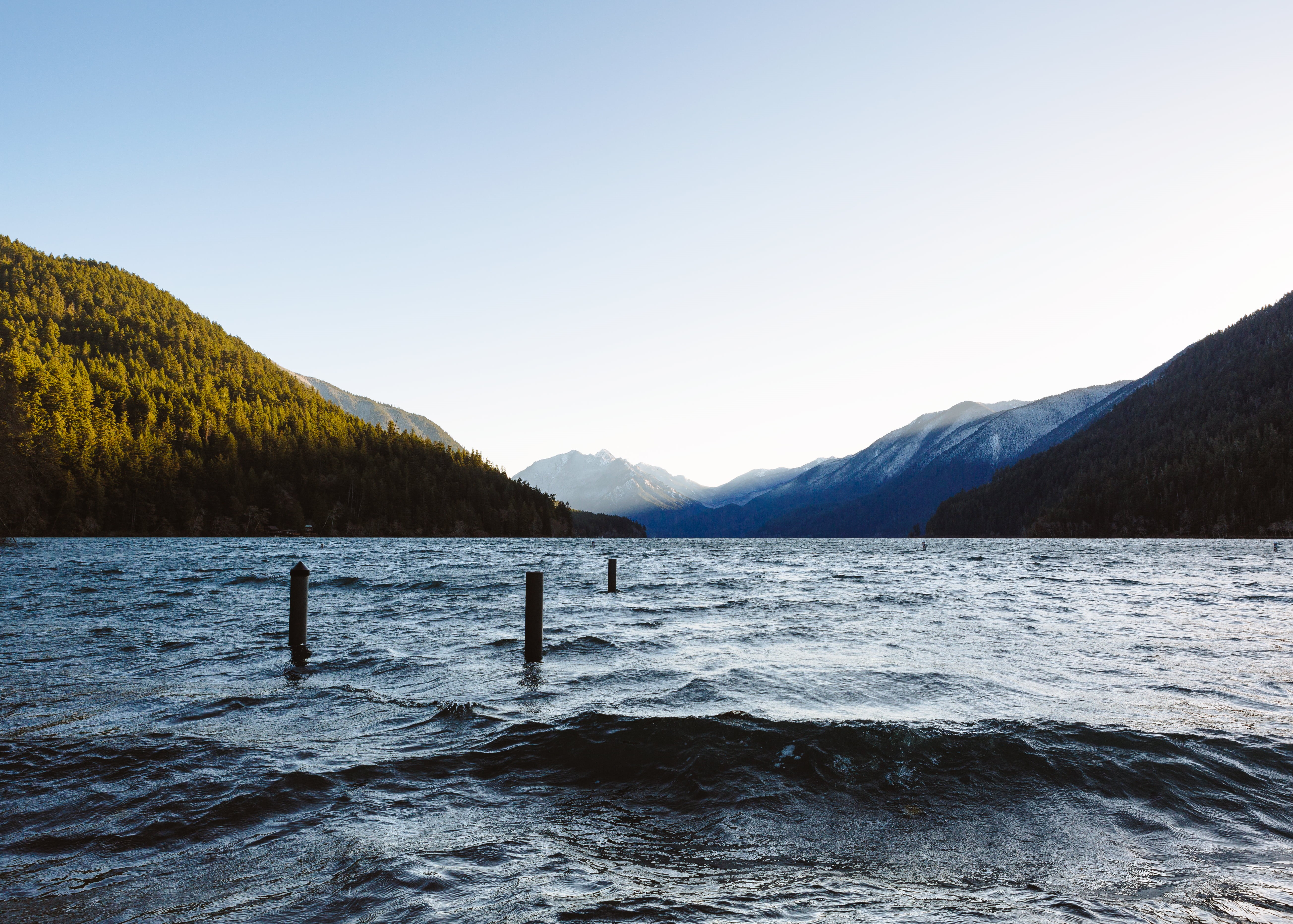scenics, mountain Range, sky, 5K, f/2, body, near, westrock, III  john, sunrise, Pacific Northwest, 70mm, body of water, Lake Crescent, no People, Sooner or Later, HD Wallpaper
