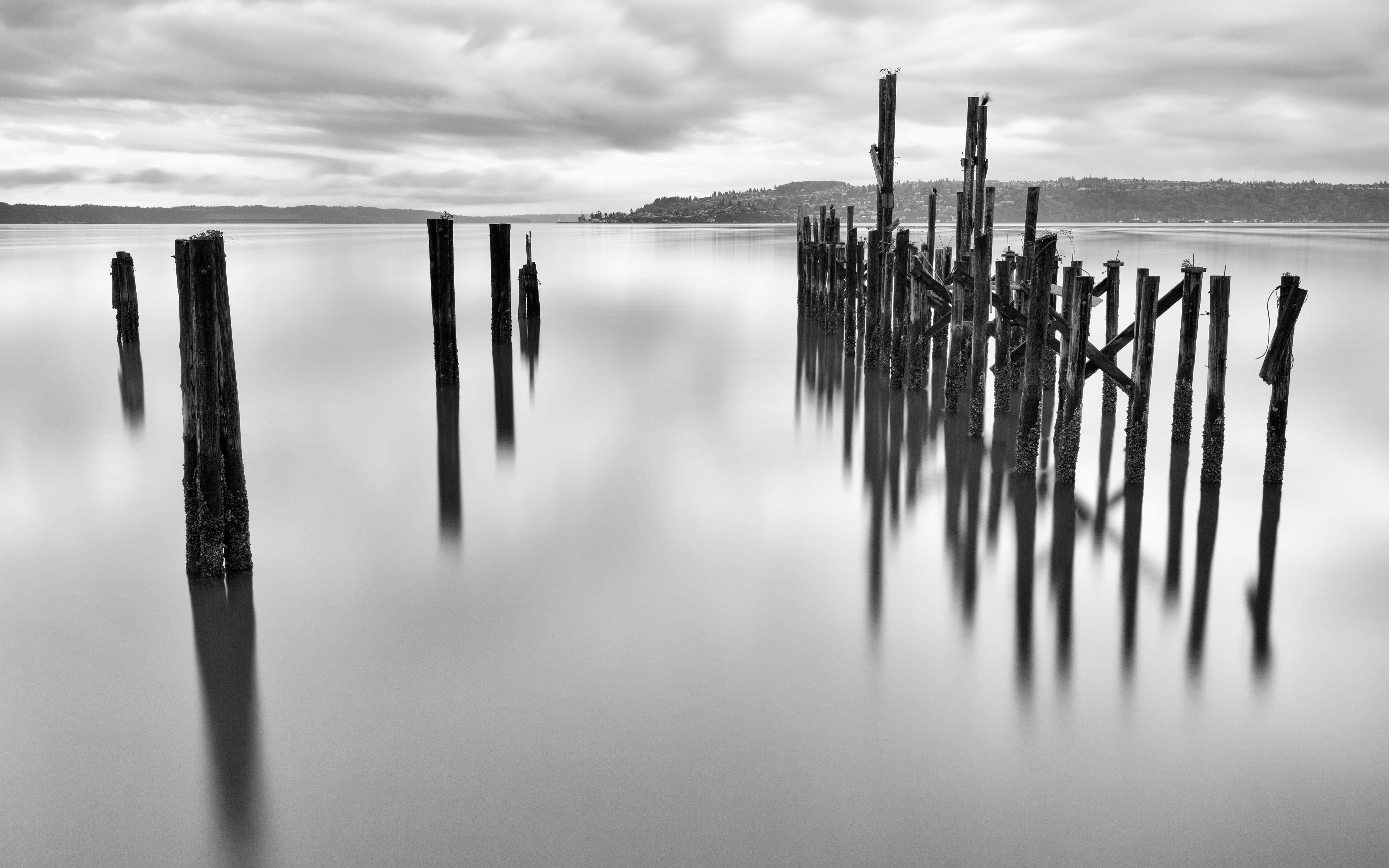 5K, USM, tacoma, body, 1000x, sunset, reflection, mill park, water, sky, ND, B+W, f/2, dickman, Canon EF, nature, gray, black and white, body of water, HD Wallpaper