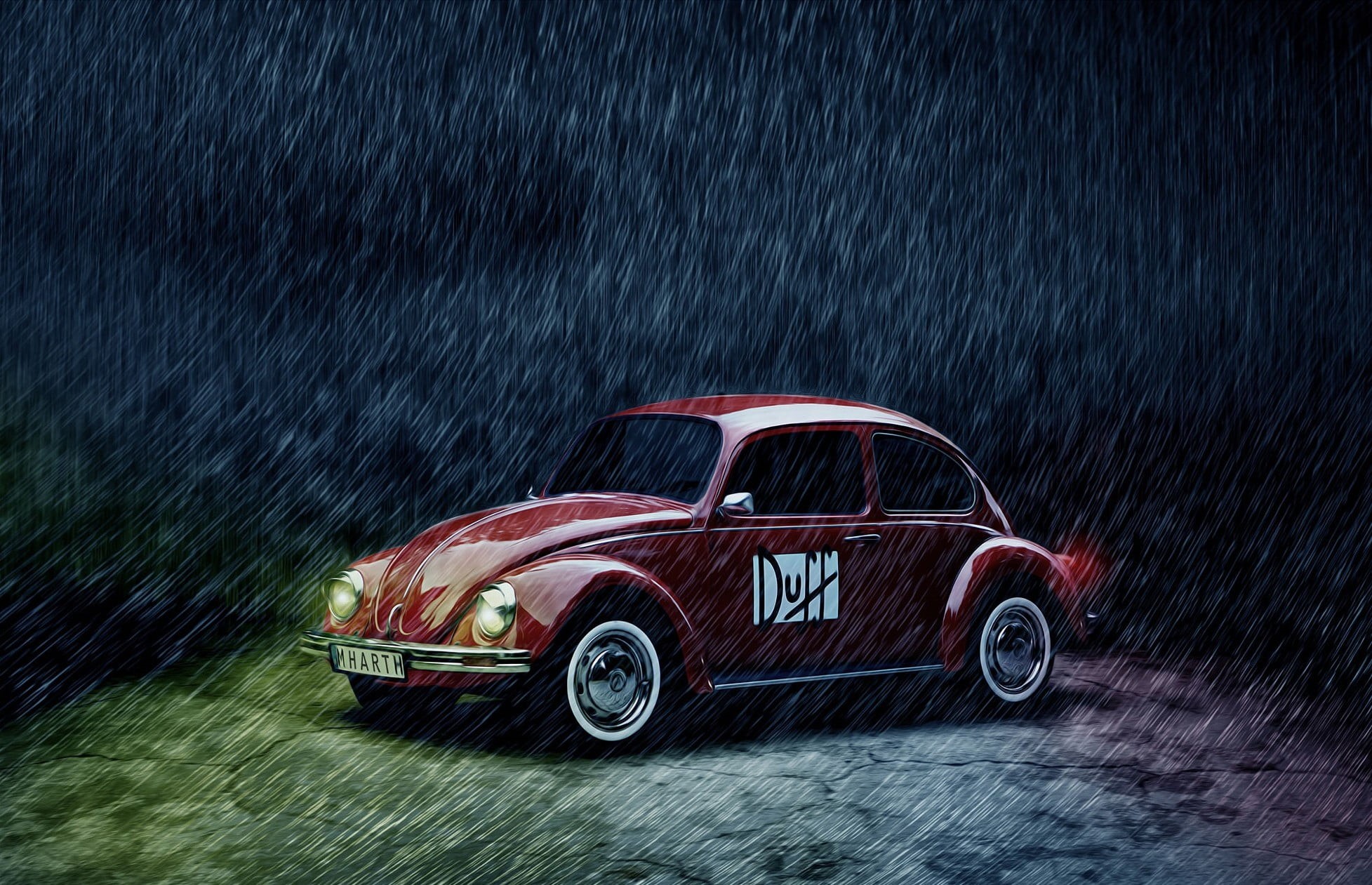 no people, shiny, rain, cast, indoors, motor vehicle, Duff, Volkswagen Beetle, transportation, motion, speed, Volkswagen, white, nature, sports car, blurred motion, HD Wallpaper
