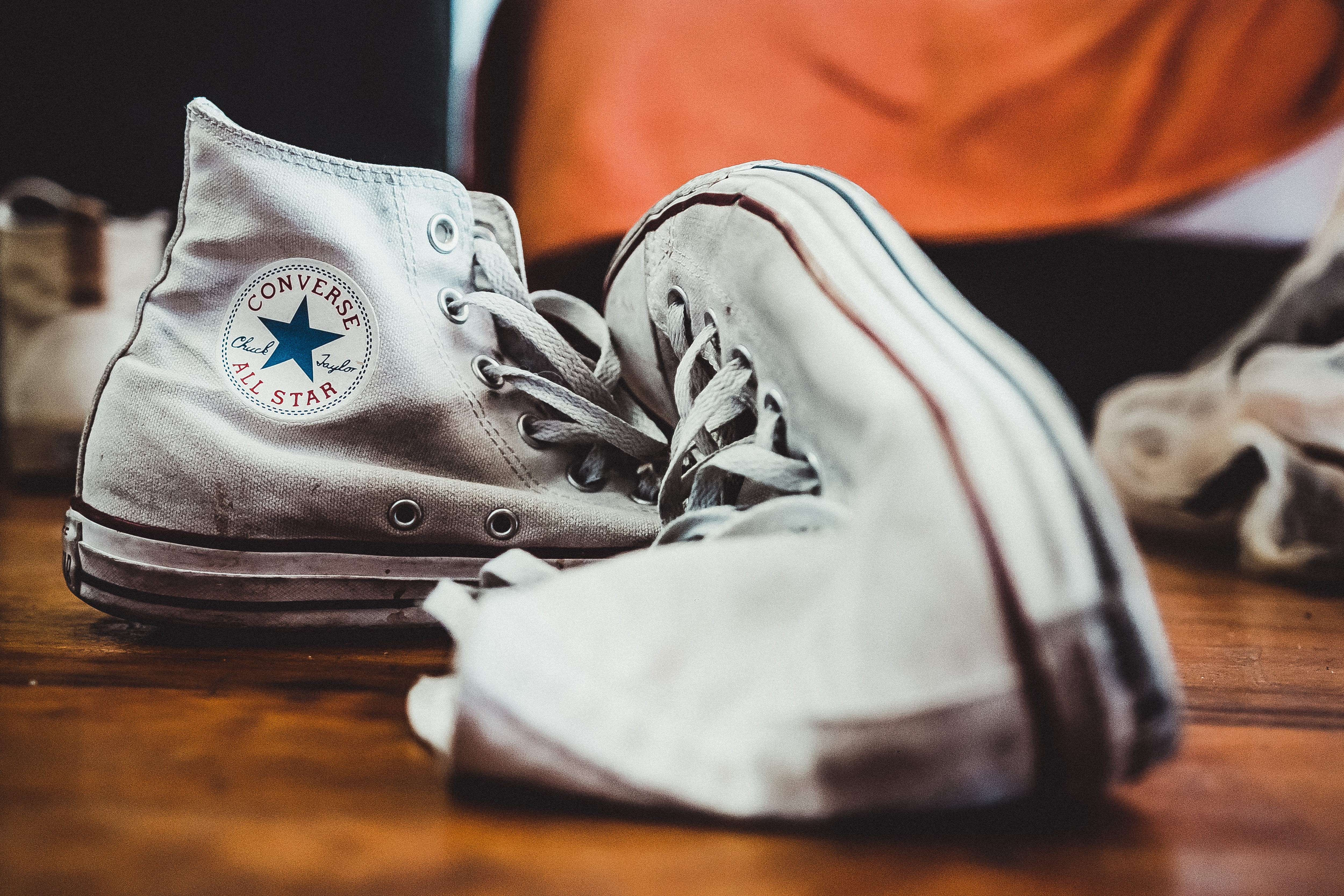 sports shoe, white, leather, old shoes, 4K, converse, worn out, sport, pair, top, adult, clothing, personal accessory, canvas shoe, men, sneakers, star, HD Wallpaper