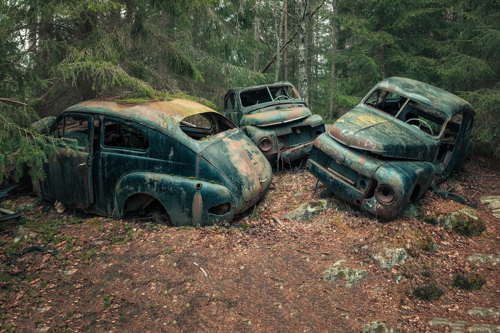 car, old, metal, no people, outdoors, bad condition, mode of transportation, vehicle, scrap metal, demolished, forest, damaged, abandoned, deterioration, HD Wallpaper