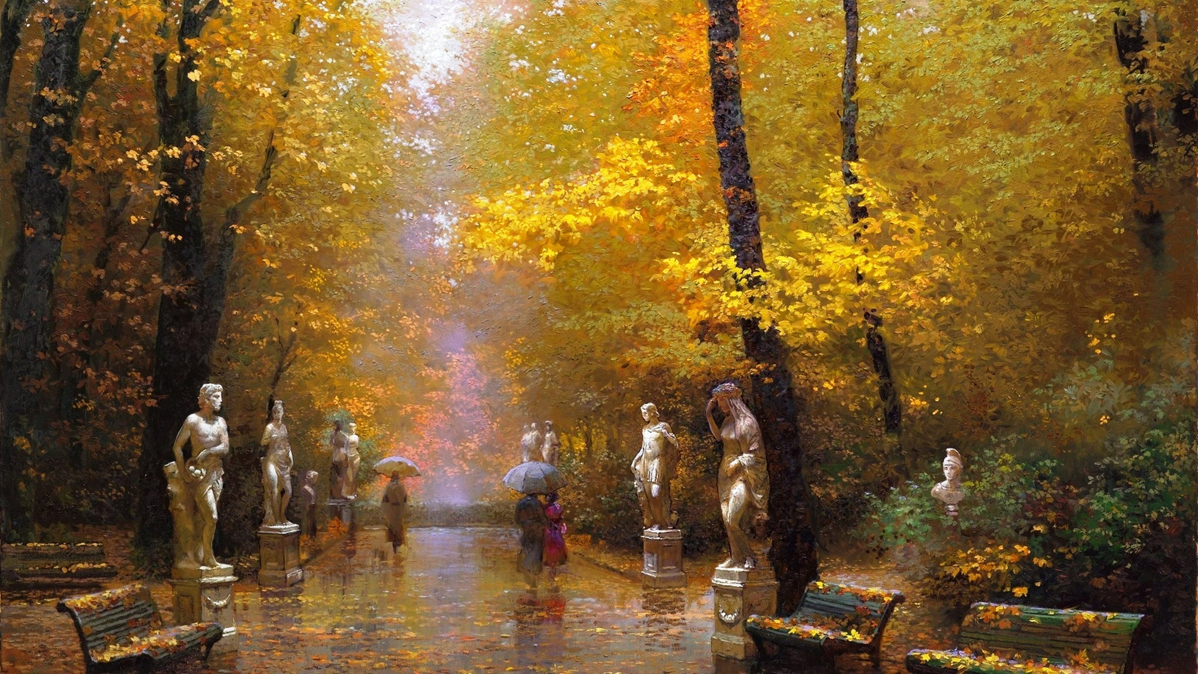 nature, tree, rain, multi Colored, color Image, famous Place, lifestyles, beauty In Nature, sharing, women, leaf, change, outdoors, one, yellow, park - Man Made Space, HD Wallpaper