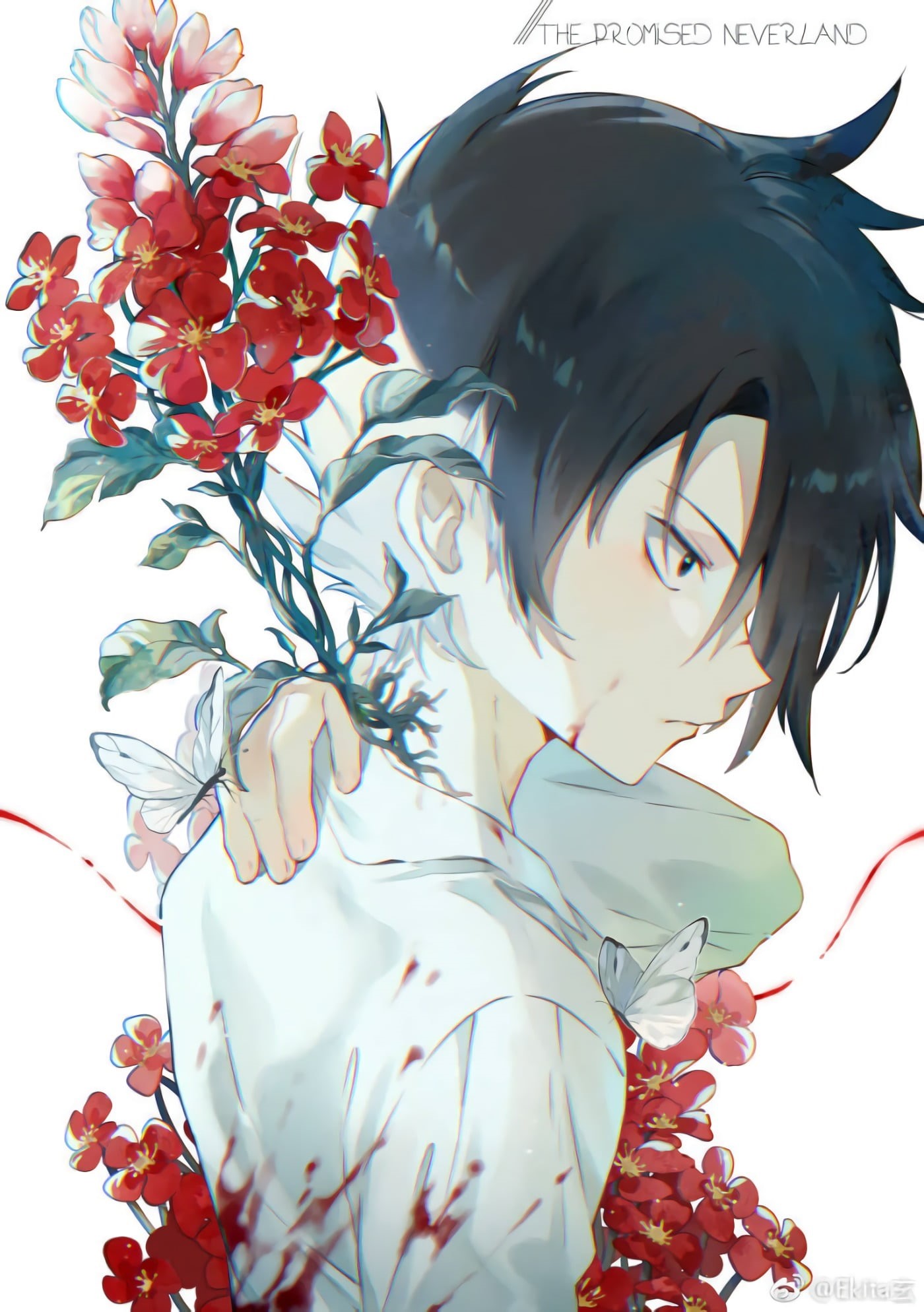 flowers, The promised neverland, anime boys, Yakusoku no neverland, 1080P, Ray (The Promised Neverland), anime, black hair, Phone HD Wallpaper