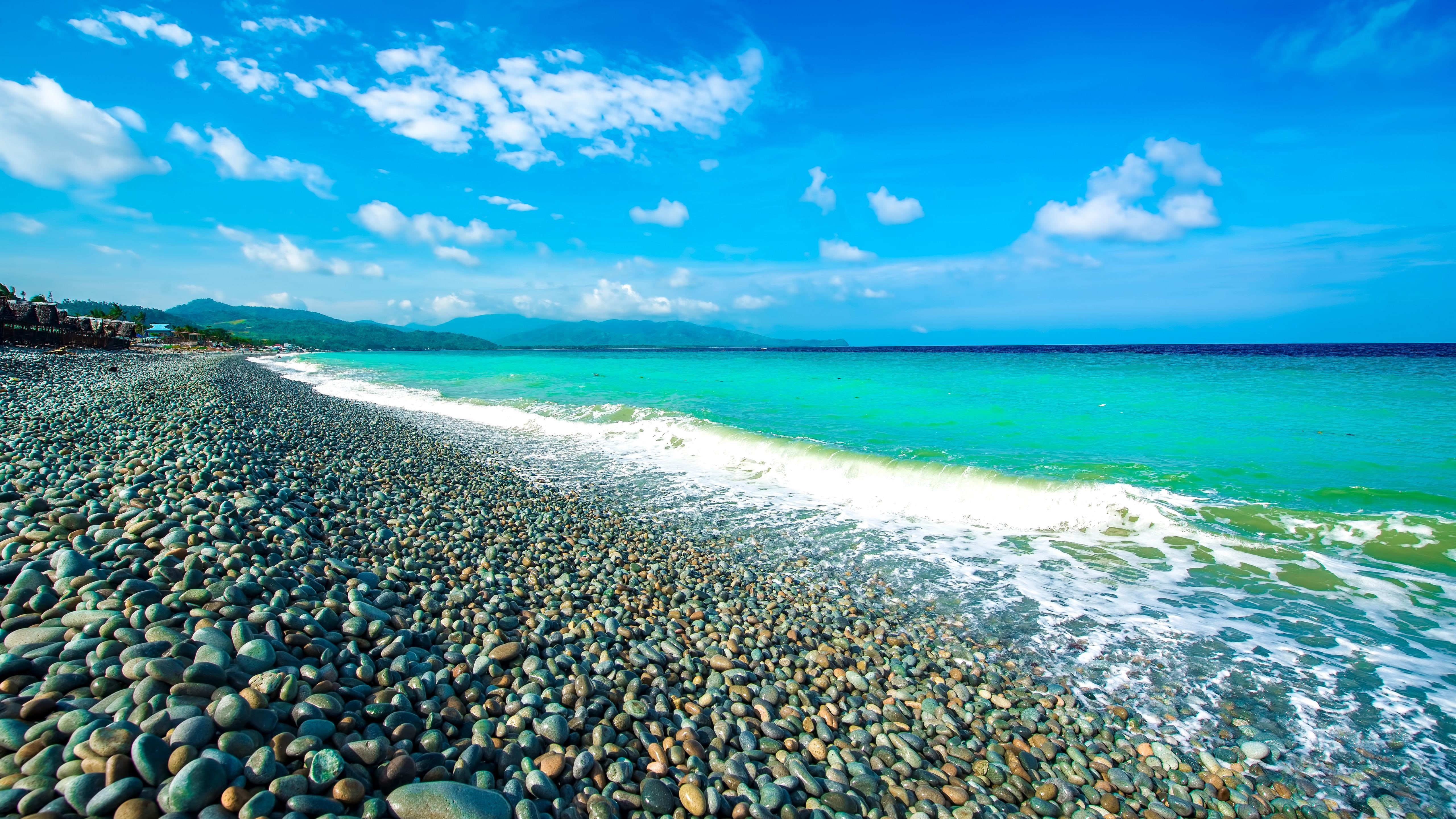 pebble, seascape, stones, resort, outdoors, land, blue, asia, turquoise colored, beauty in nature, water, philippines, horizon, no people, waves, surigao, HD Wallpaper