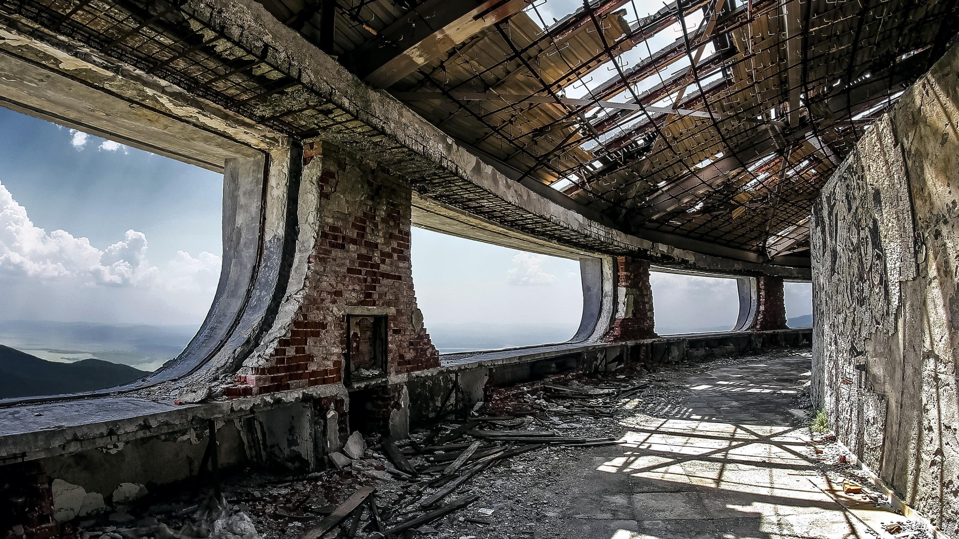 land, bulgaria, abandoned, bad condition, cloud - sky, weathered, ruin, architecture, buzludzha monument, kazanlak, decline, ruined, run-down, 4K, monument, HD Wallpaper