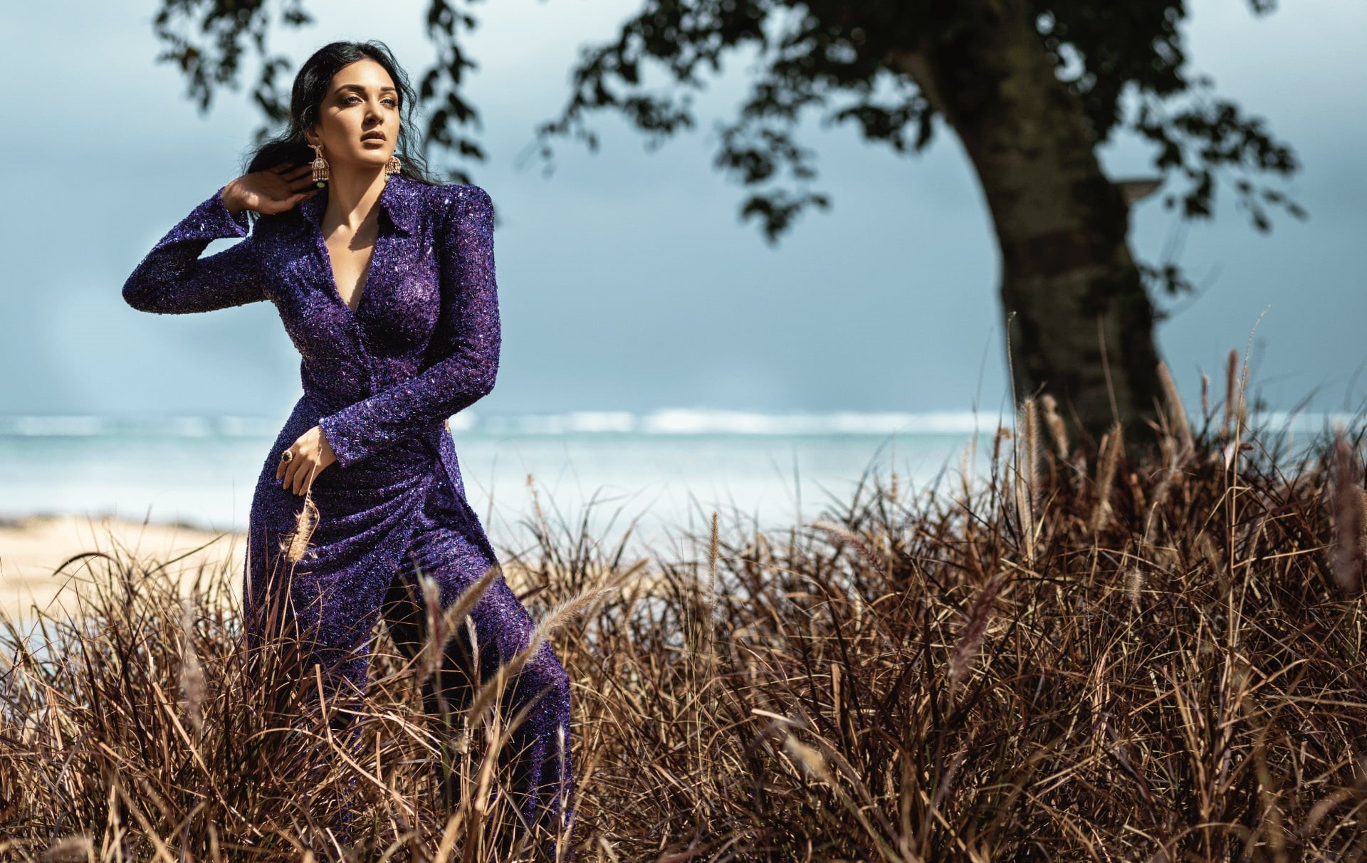 Purple Dress, Actress, Black Hair, 1080P, Kiara Advani, Bollywood, Girl, Indian, Actresses, HD Wallpaper