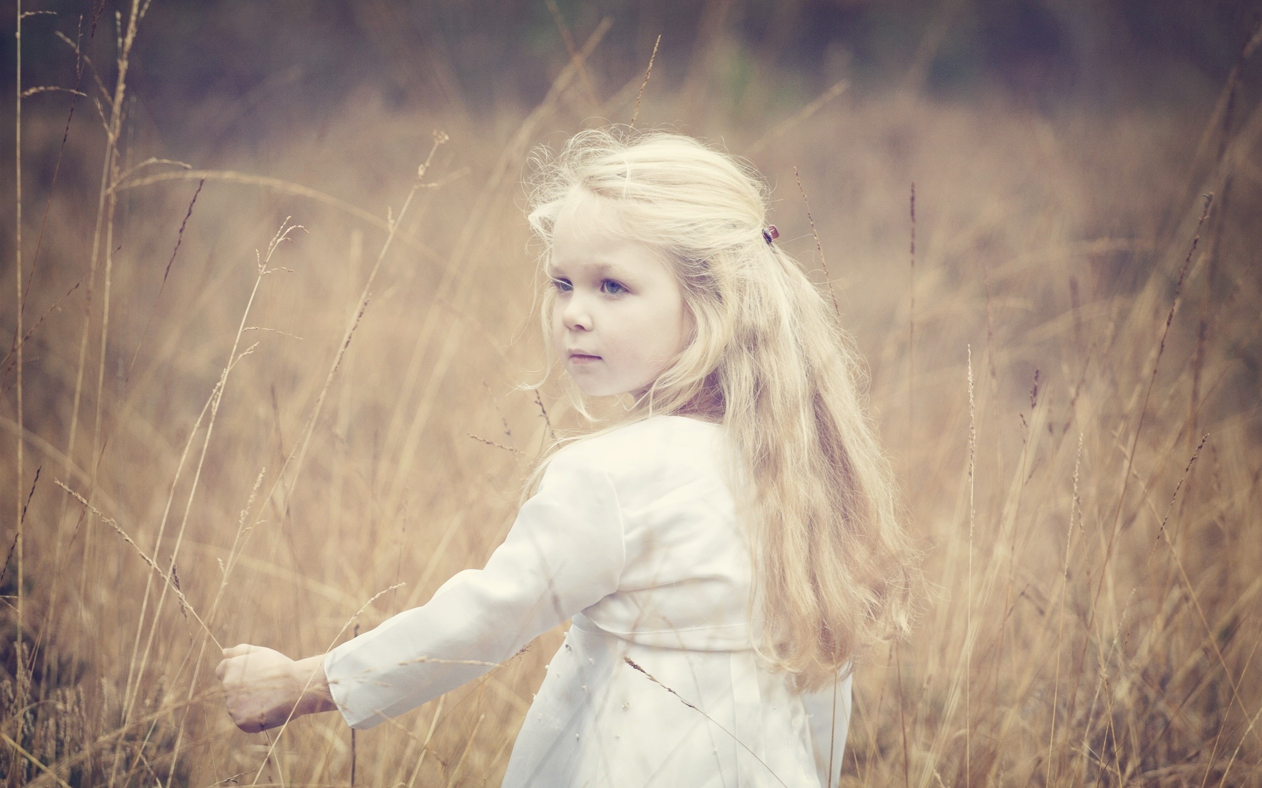 Girl, Blonde, 2K, Cute, Little, Wind, Grass, HD Wallpaper