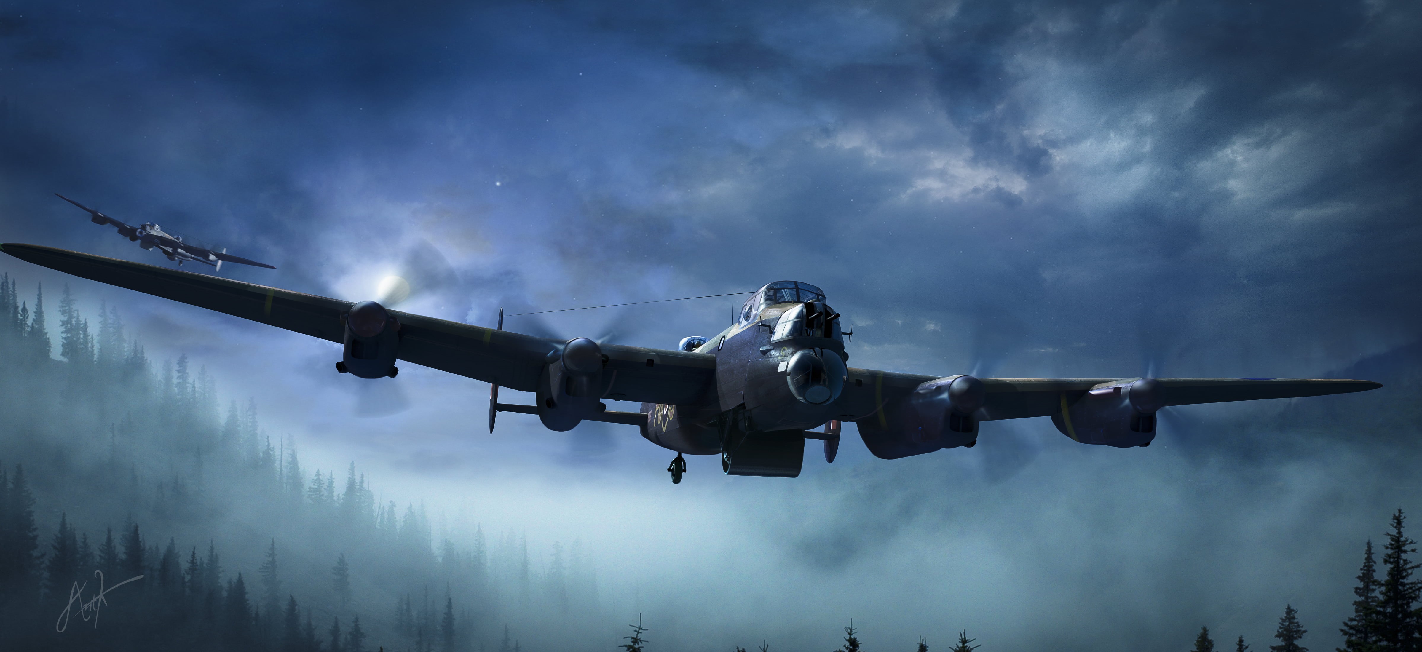 British, art, air vehicle, travel, plaque, military, low angle view, operation " Chastise", sky, WW2, dam Me and Eder, 4K, Avro 683 Lancaster, airplane, HD Wallpaper
