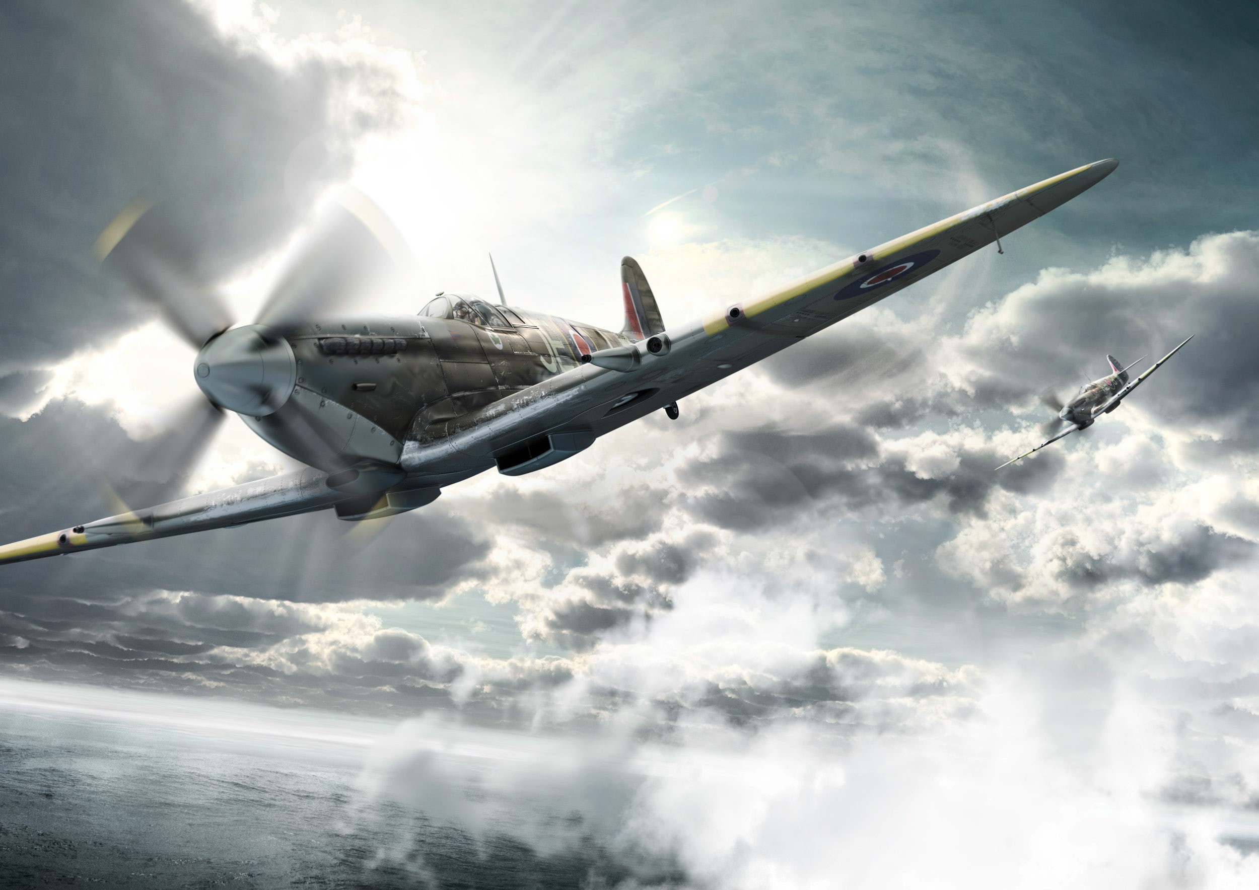 mode of transportation, nature, aerospace industry, fighter plane, day, cloud - sky, 1080P, flying, plane, cloudscape, airplane, Supermarine Spitfire, HD Wallpaper