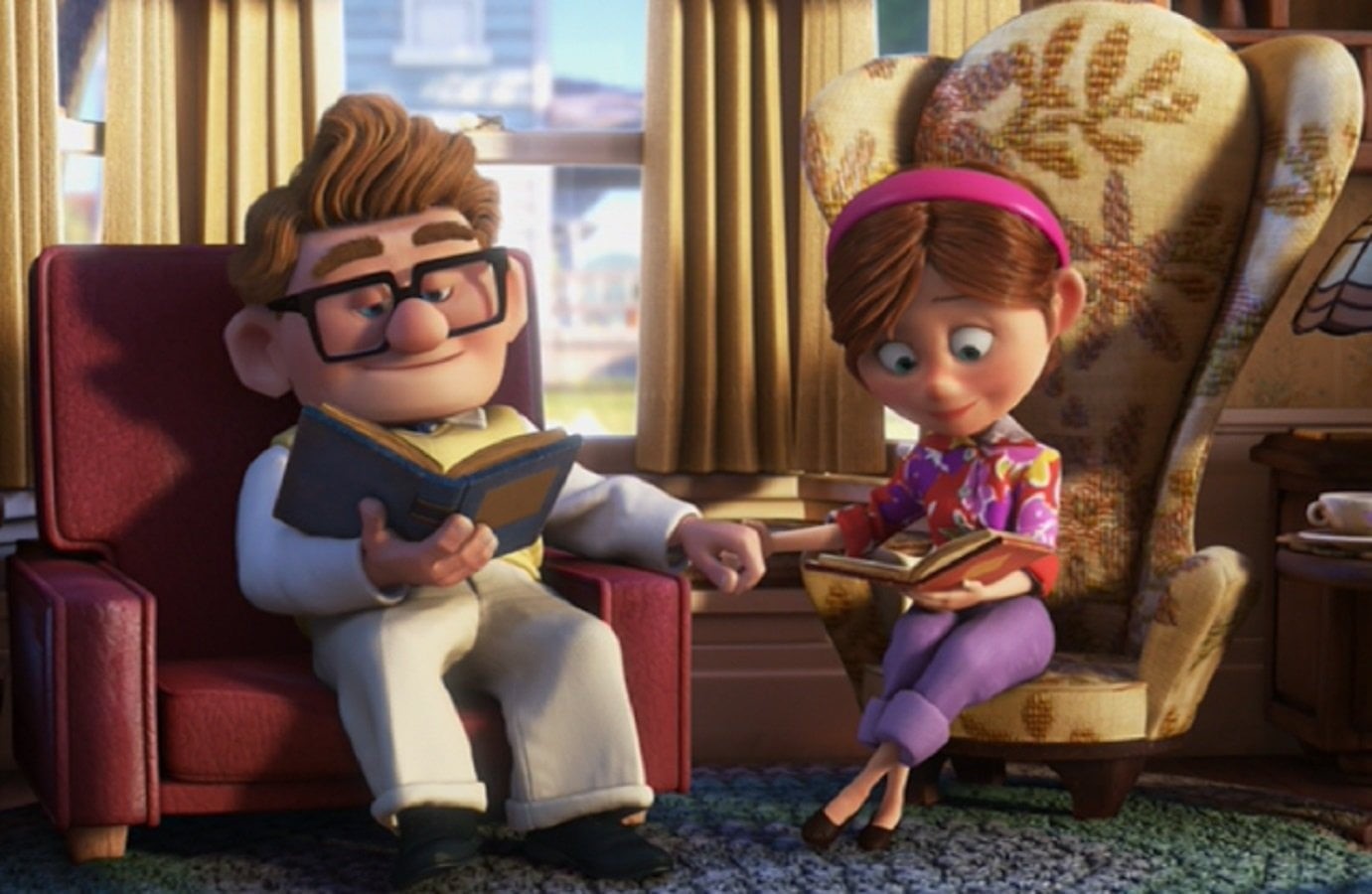 sister, day, men, boys, males, sibling, indoors, people, two people, family, Ellie Fredricksen, full length, Carl Fredricksen, sitting, togetherness, Up, HD Wallpaper