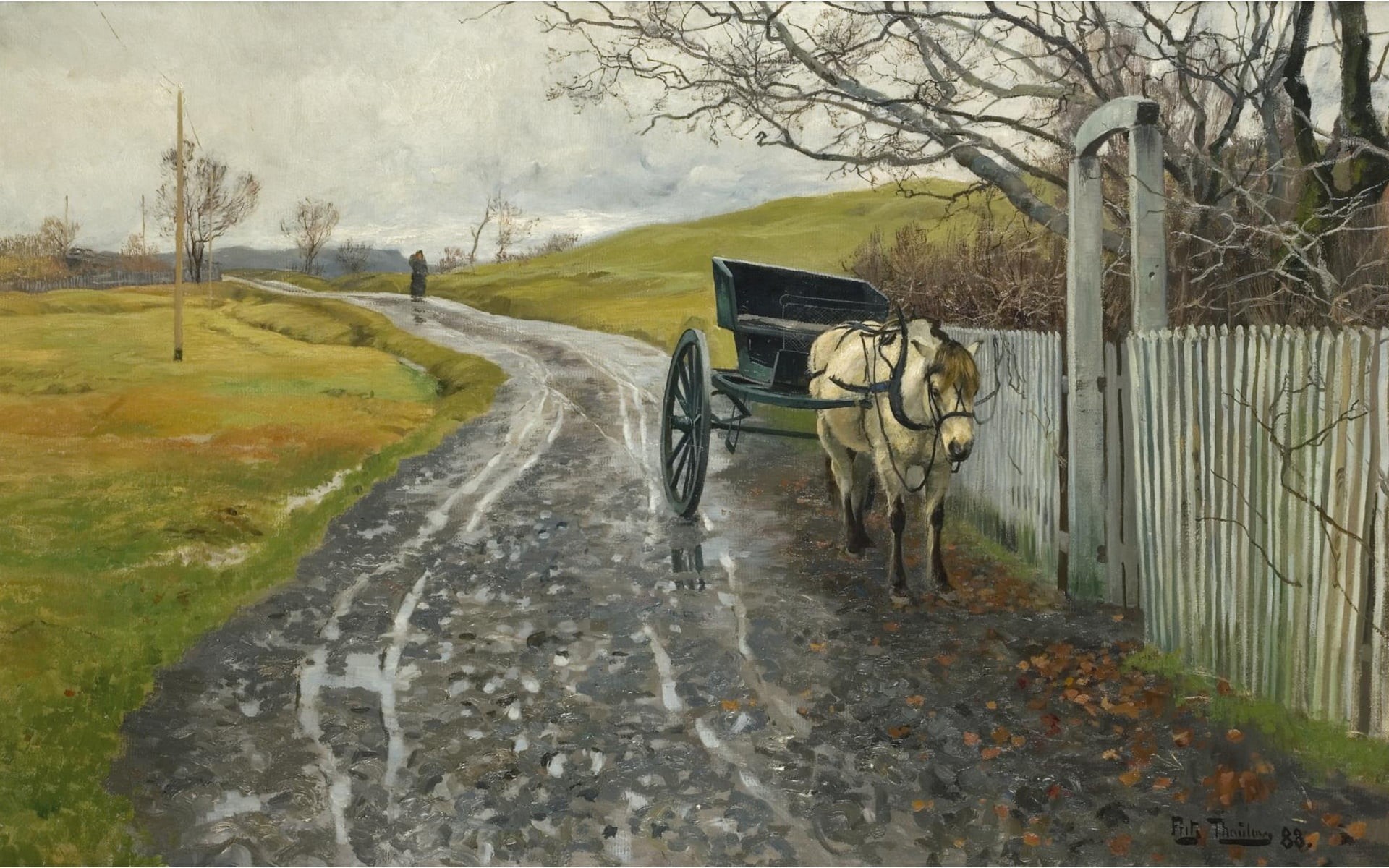 Lattente, Norwegian landscape painter, 1080P, oil on canvas, Frits Thaulov, Waiting, The wait, 1888, Frits Thaulow, Norwegian Impressionist painter, HD Wallpaper
