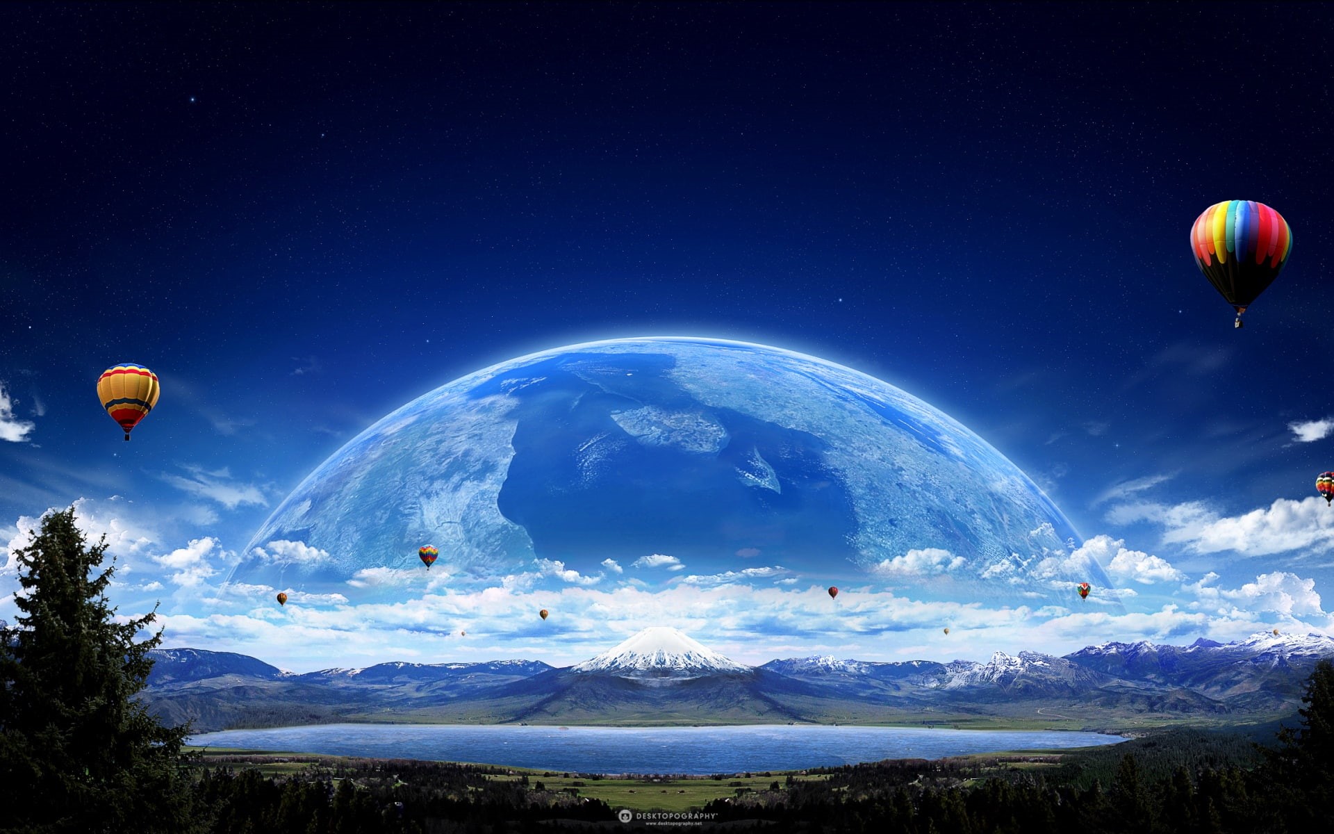 graphics, creative and graphics, hd, planet, air, 1080P, balloon, creative, HD Wallpaper
