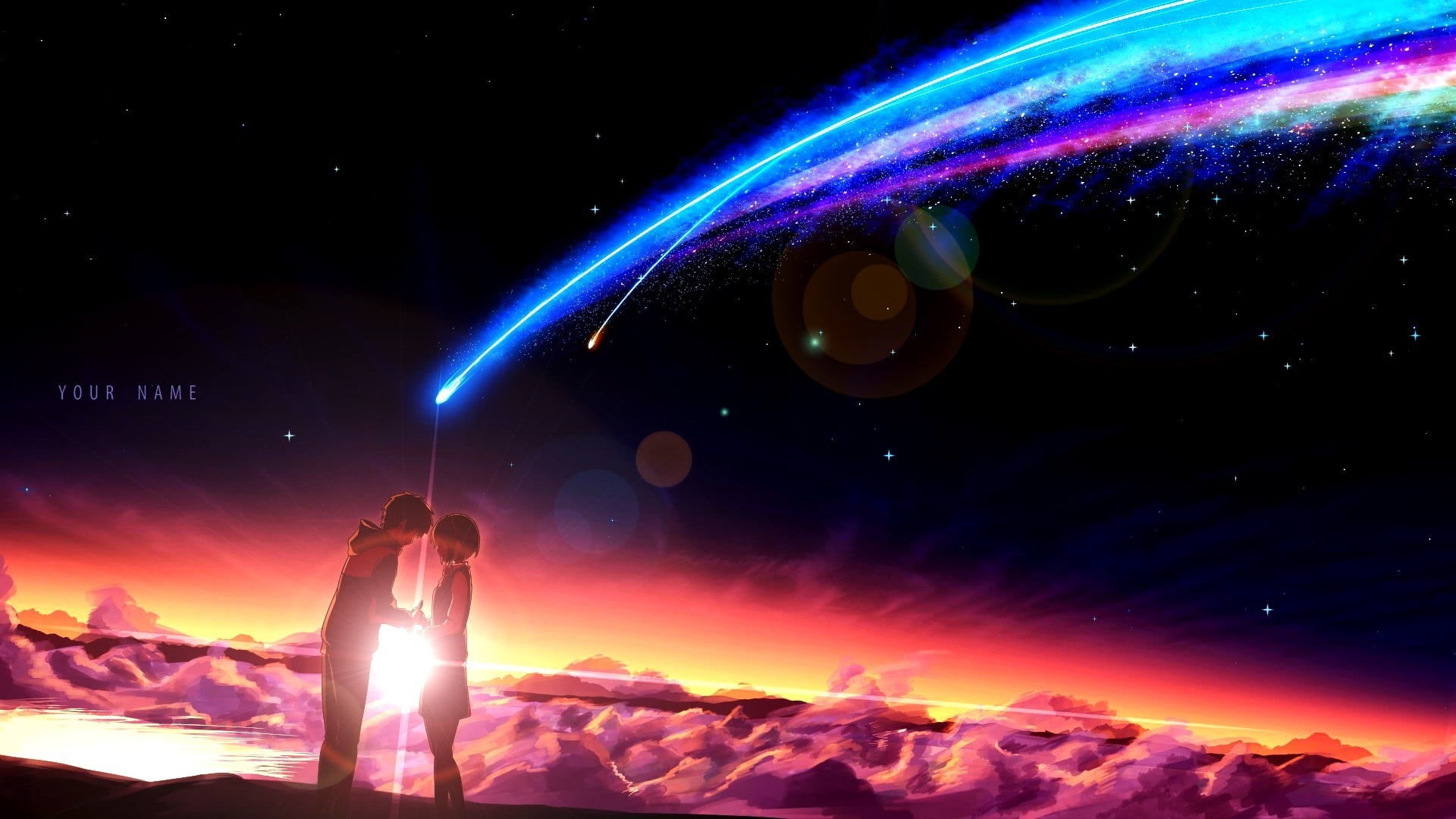 standing, planet - Space, landscape, couple - relationship, kimi, two people, positive emotion, wa, light - Natural Phenomenon, star - Space, summer, vector, HD Wallpaper
