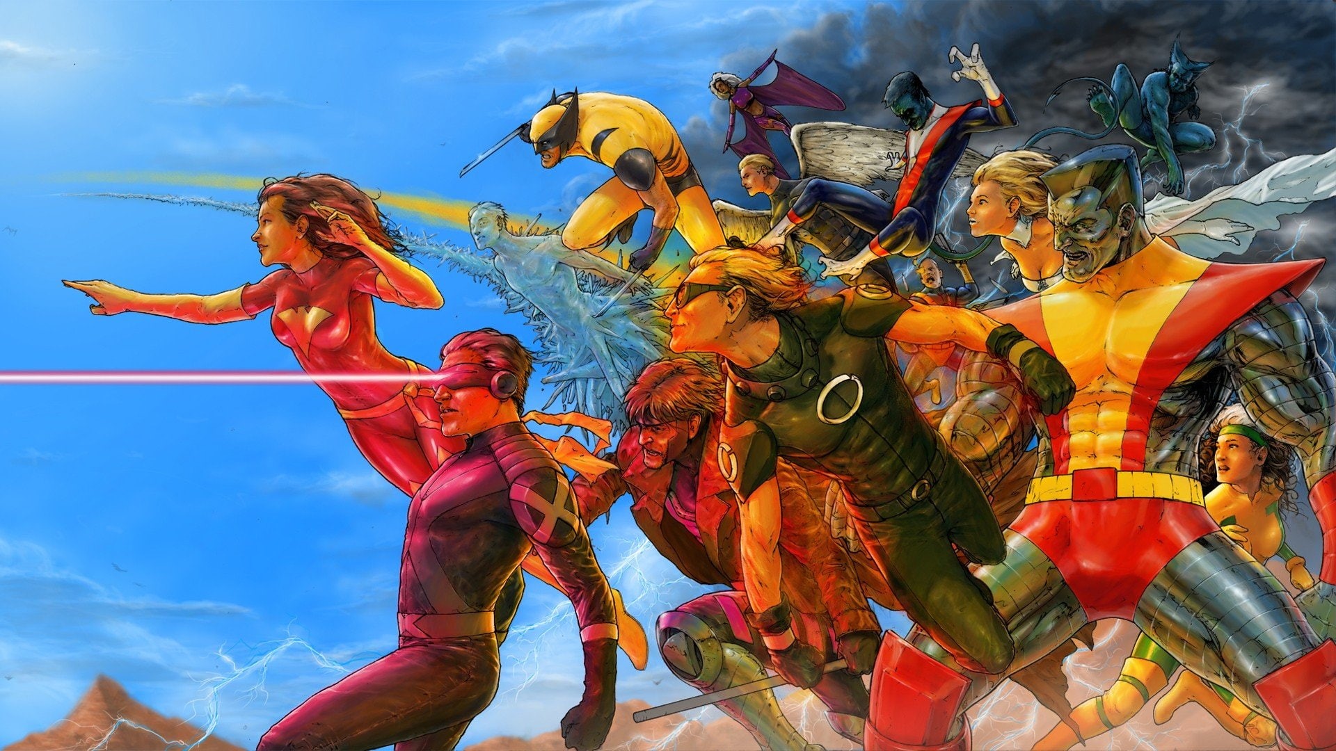 water, sky, women, nature, adult, multi colored, hero wolverine white queen colossus nightcrawler quicksilver beast henry mccoy jean grey x men cyclops rogue gambit iceman cable archangel storm character, HD Wallpaper